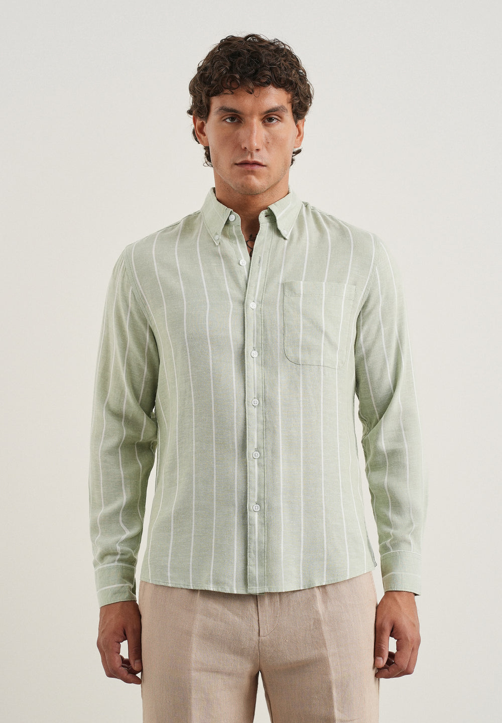 Mint Green Lyocell Linen Stripe Shirt
