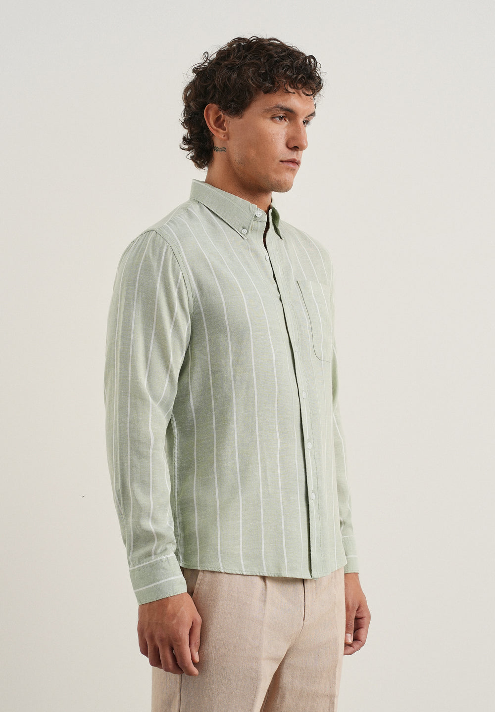 Mint Green Lyocell Linen Stripe Shirt