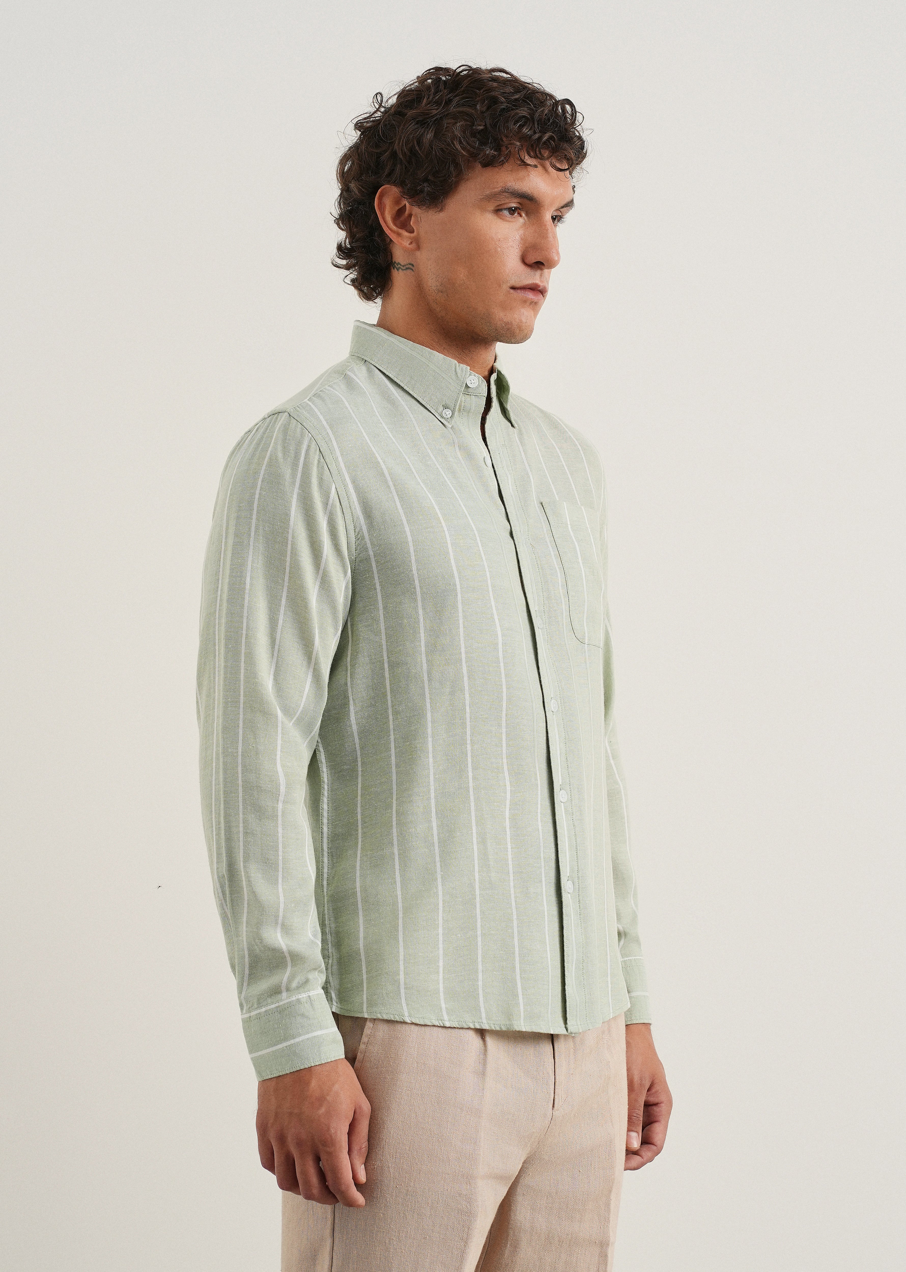 Mint Green Lyocell Linen Stripe Shirt