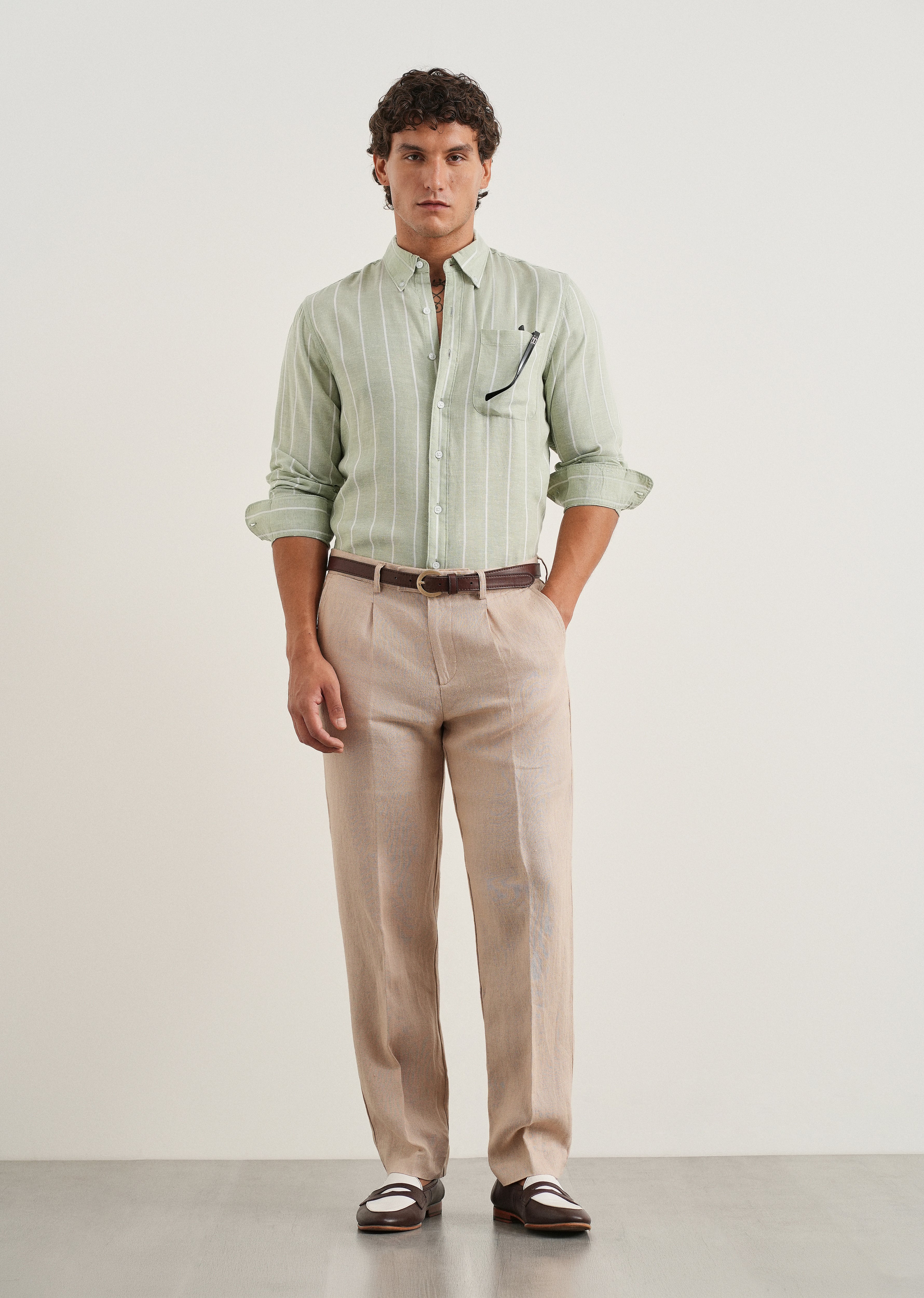 Mint Green Lyocell Linen Stripe Shirt