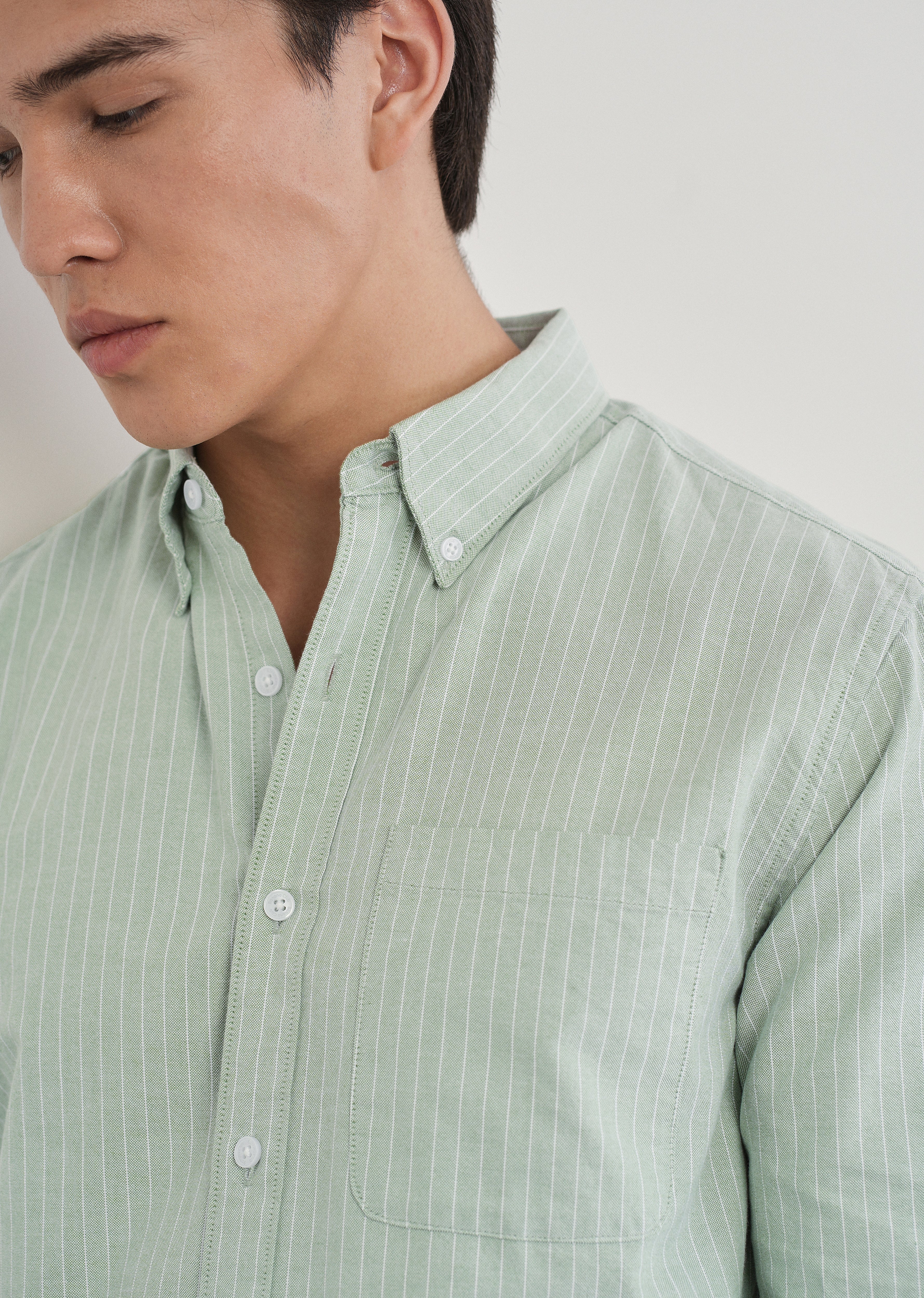 Mint Green Pinstripe Cotton Shirt