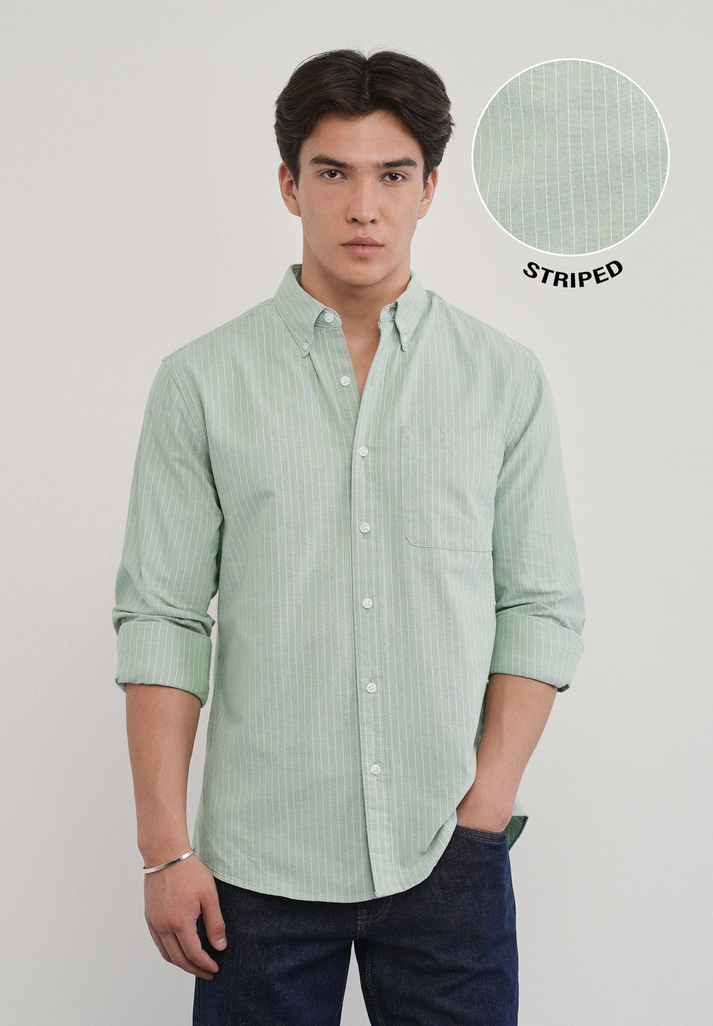 Mint Green Pinstripe Cotton Shirt
