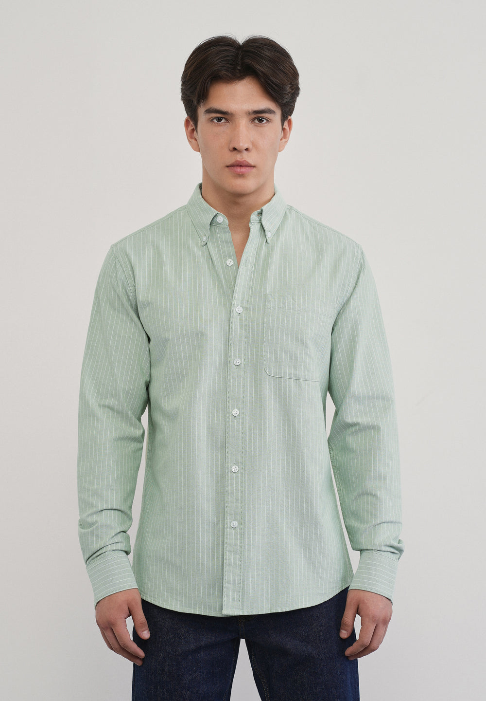 Mint Green Pinstripe Cotton Shirt