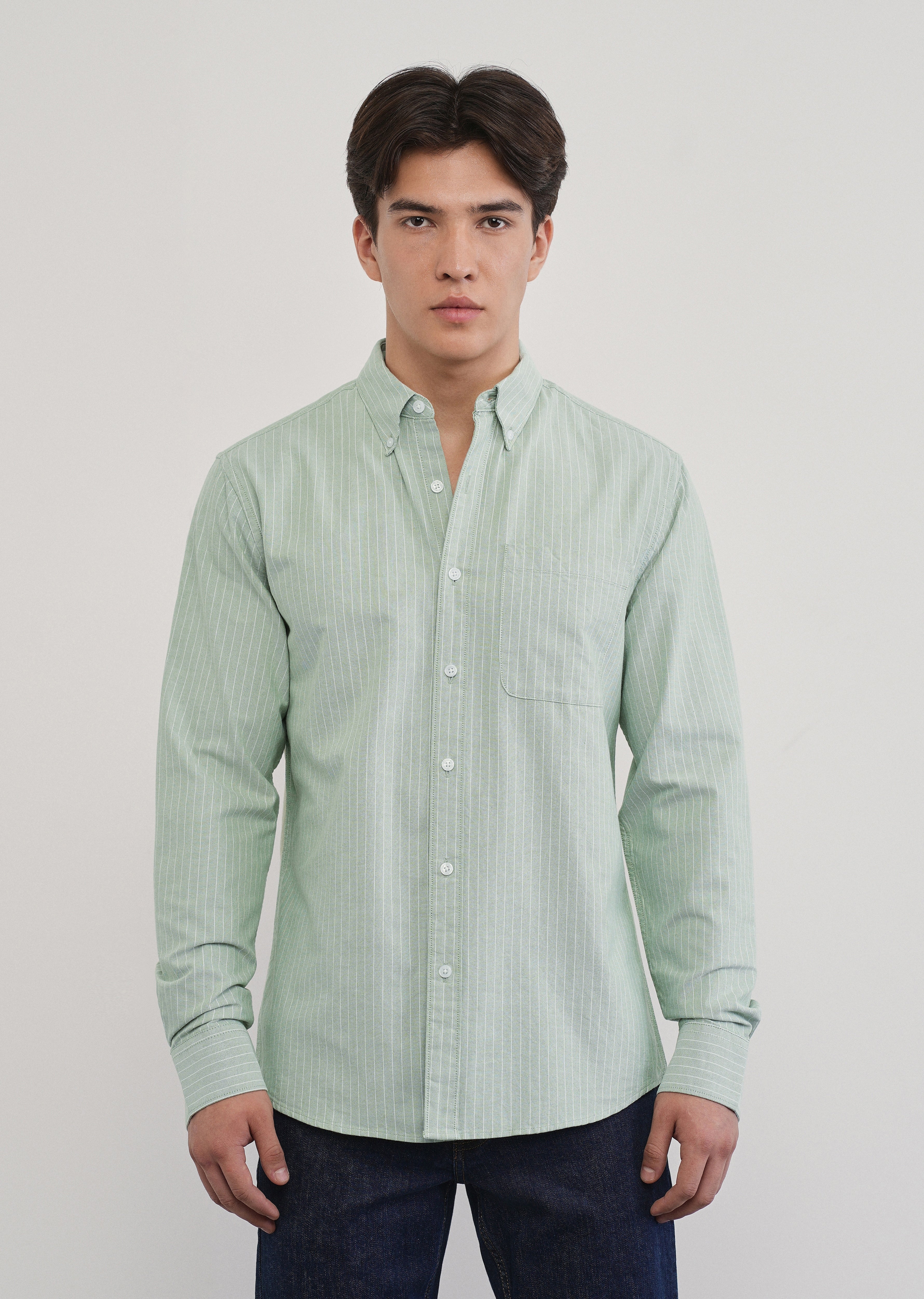 Mint Green Pinstripe Cotton Shirt