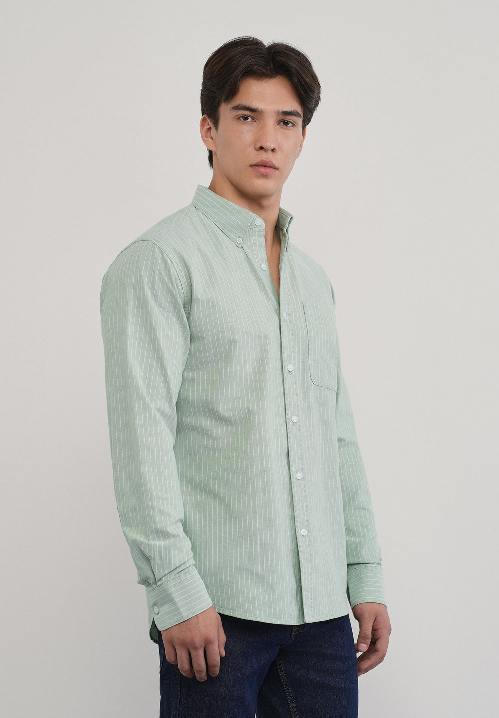 Mint Green Pinstripe Cotton Shirt