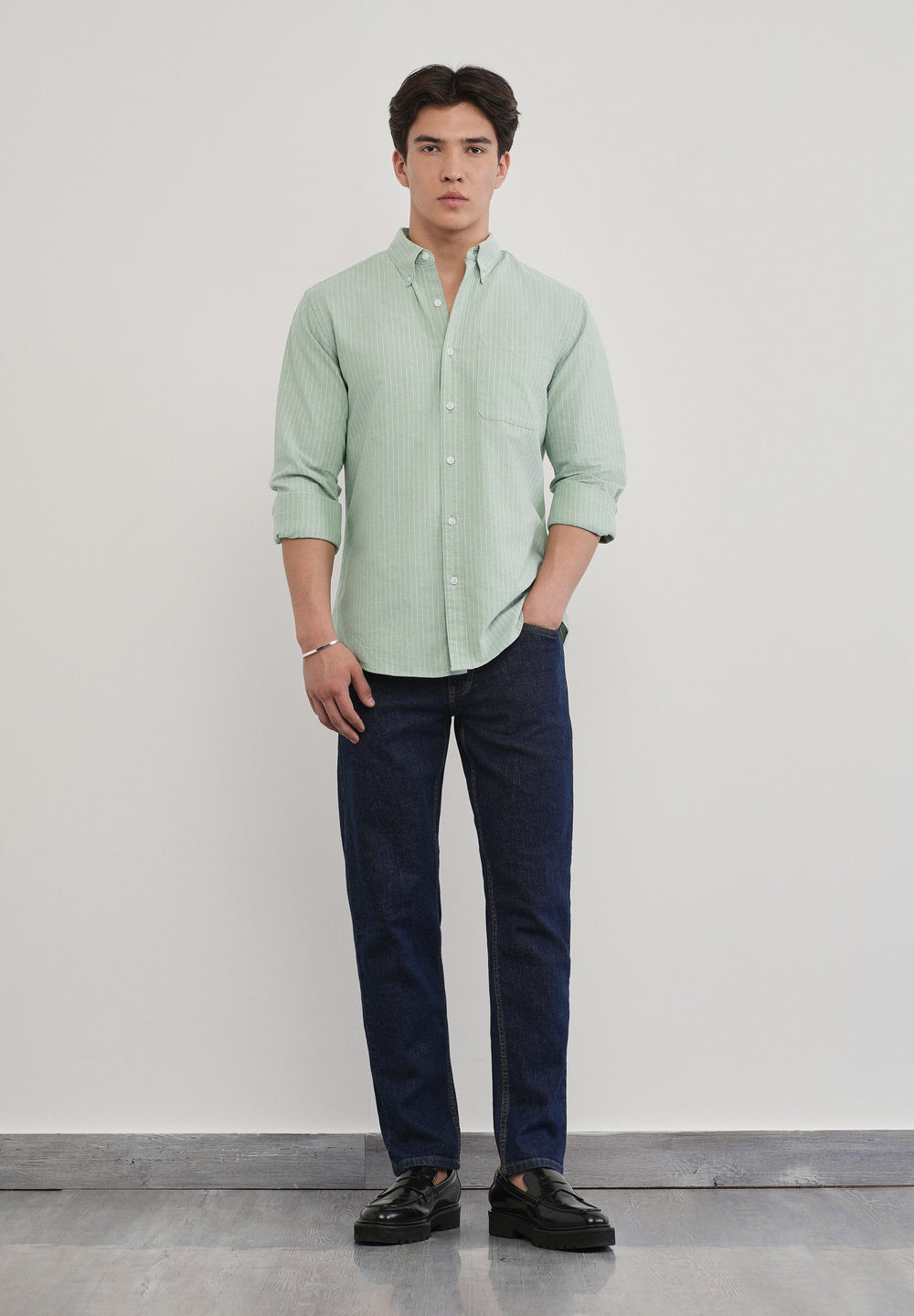 Mint Green Pinstripe Cotton Shirt