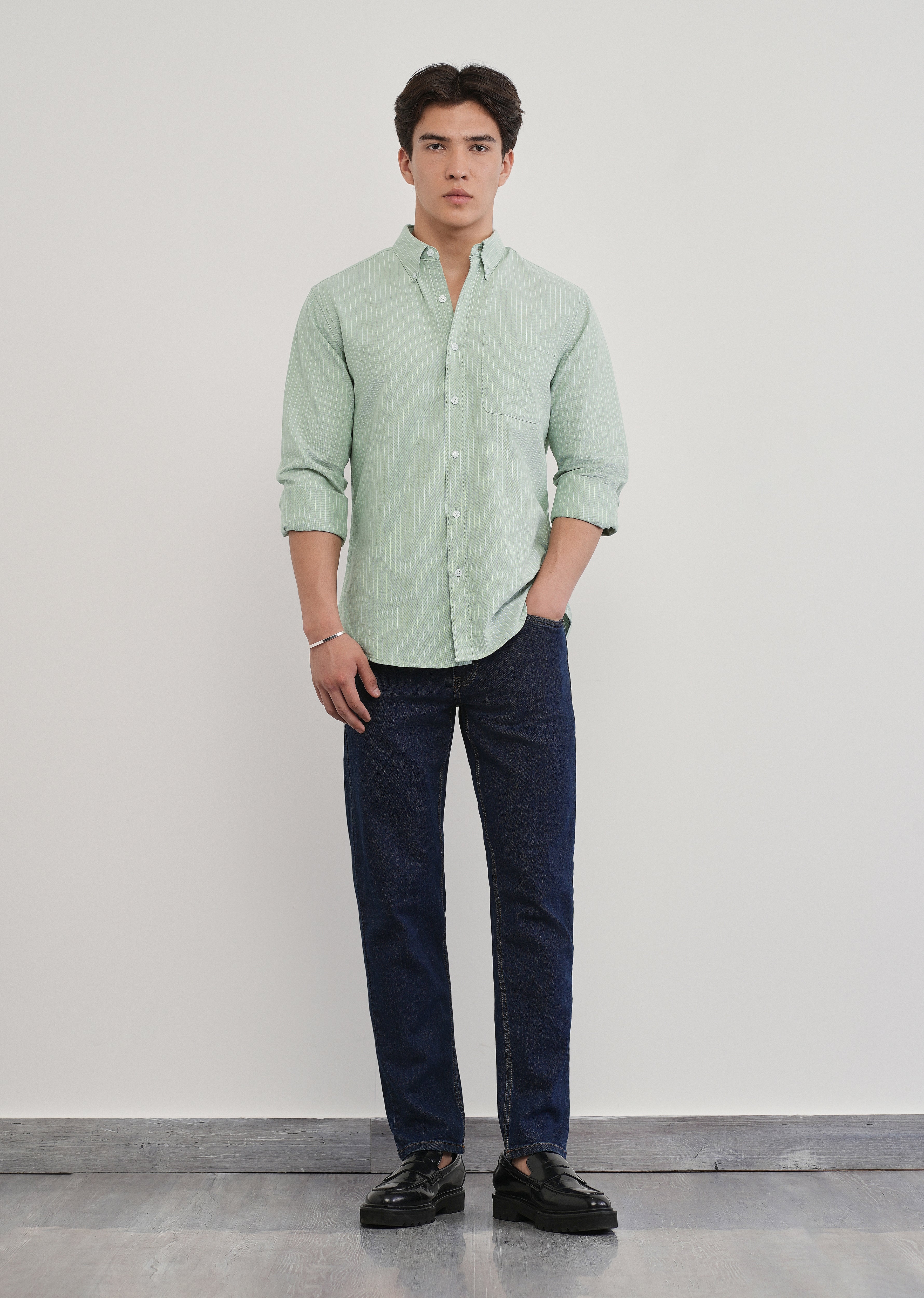 Mint Green Pinstripe Cotton Shirt