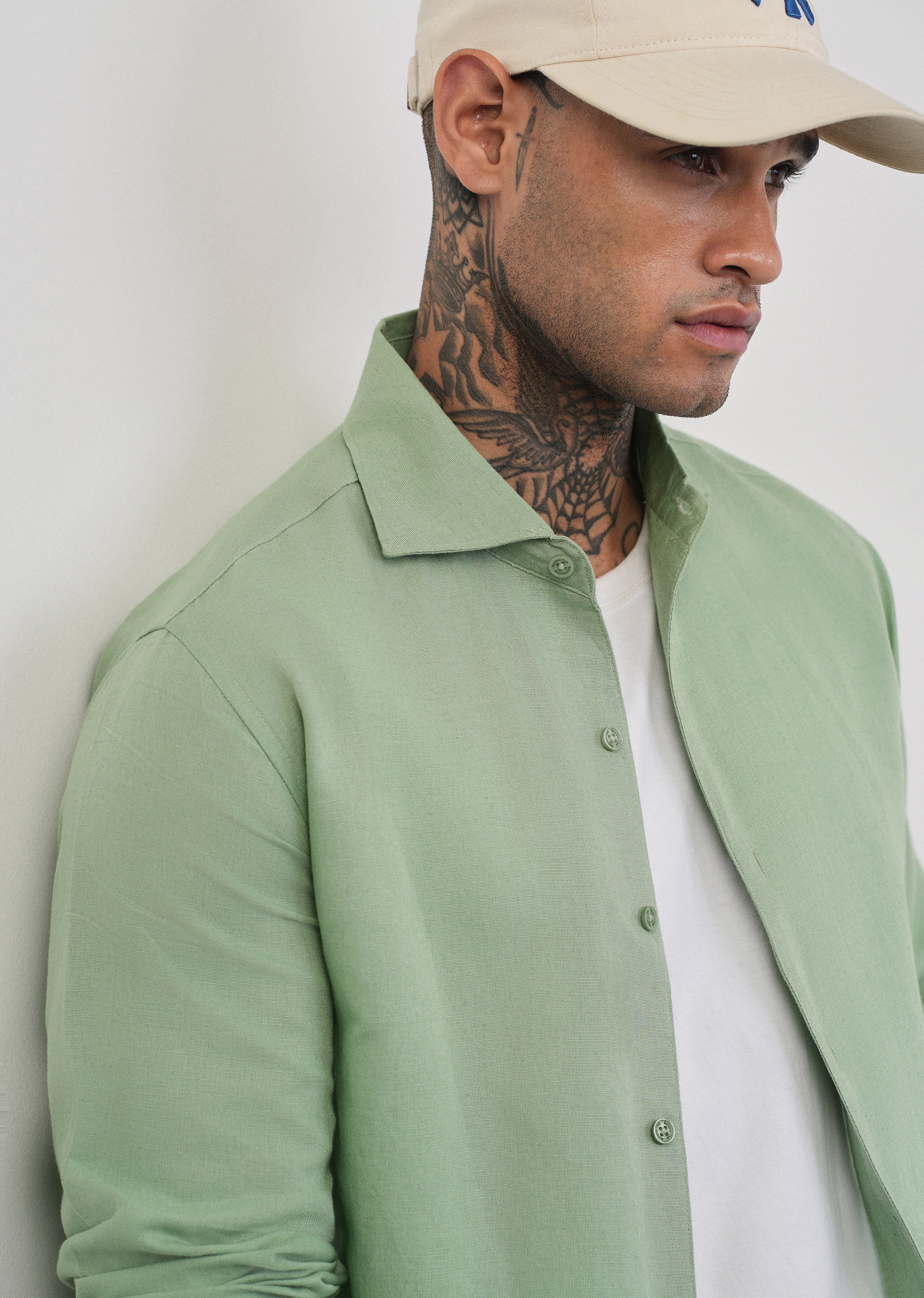 Mint Green Plain Cotton Linen Shirt