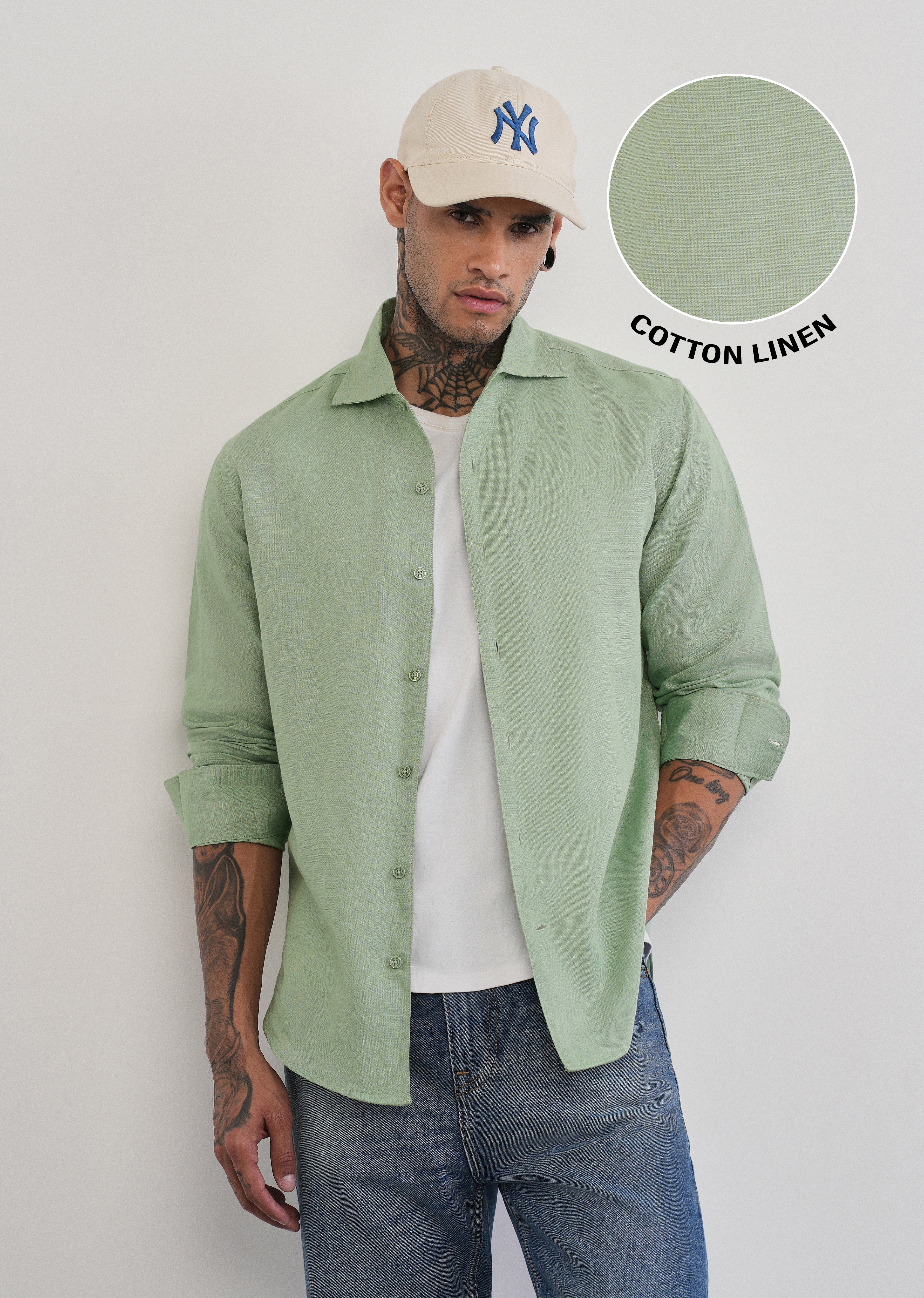 Mint Green Plain Cotton Linen Shirt