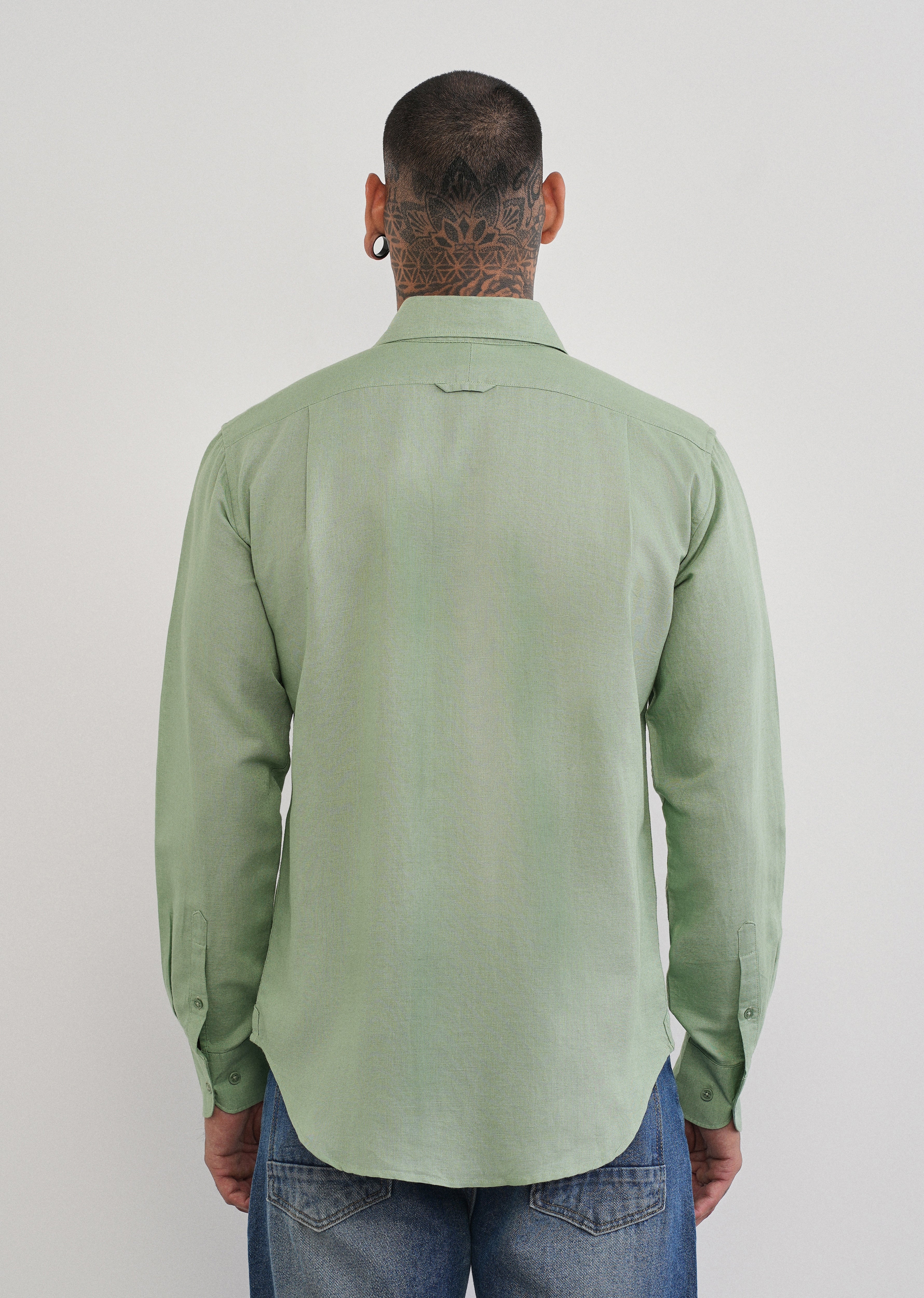 Mint Green Plain Cotton Linen Shirt