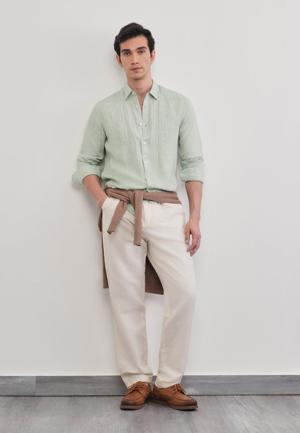 Mint Green Striped Pure Linen Shirt