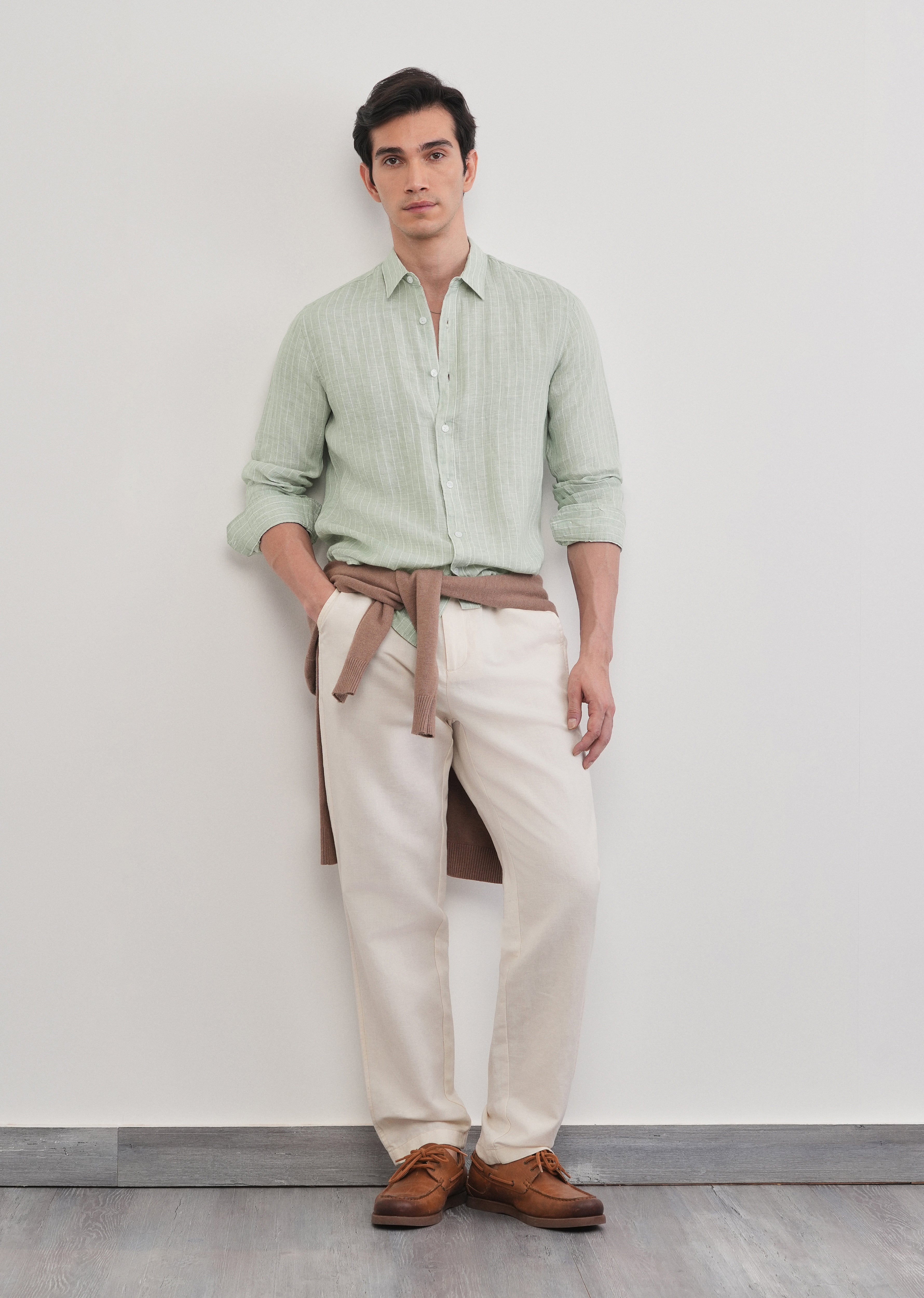 Mint Green Striped Pure Linen Shirt