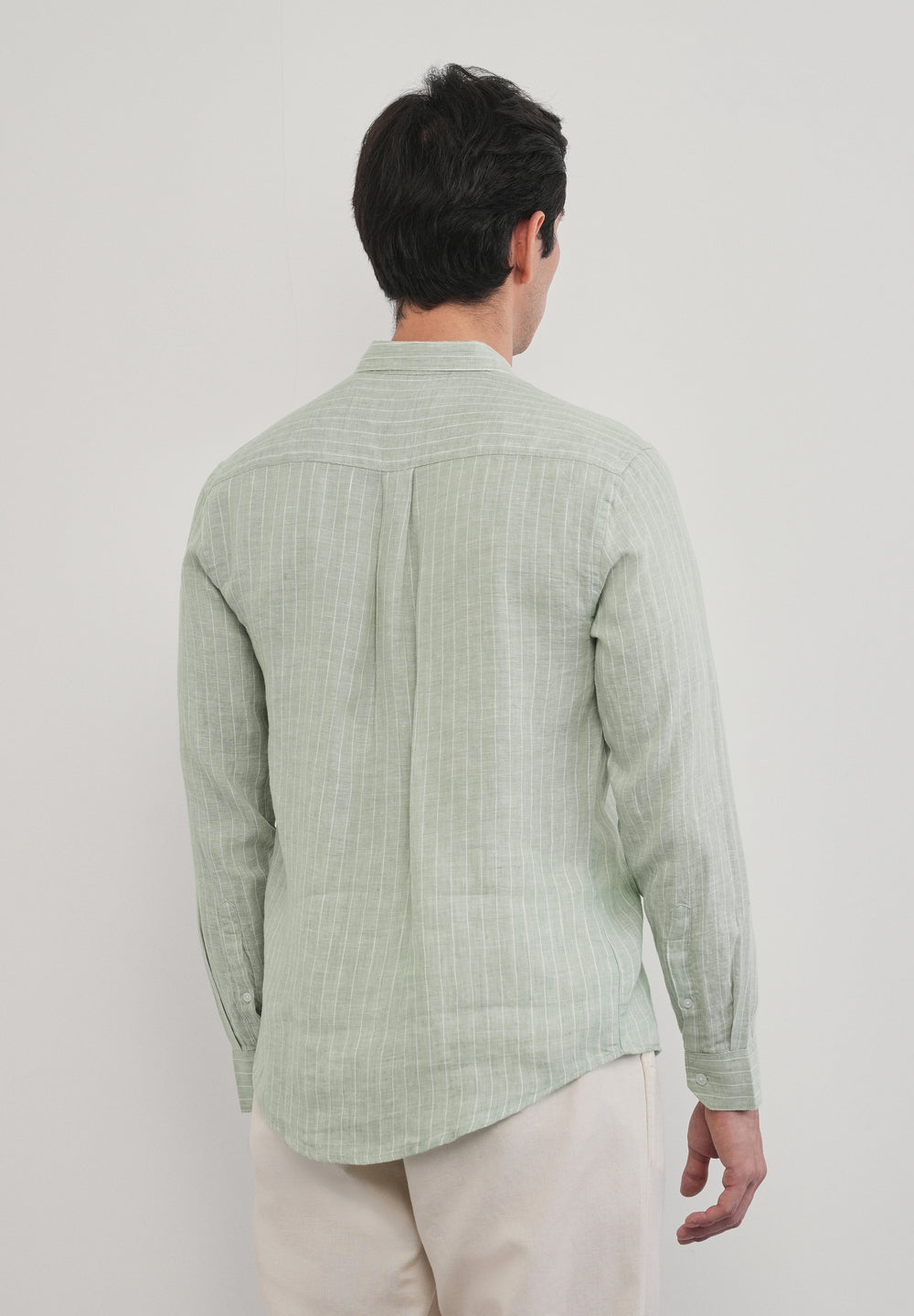 Mint Green Striped Pure Linen Shirt