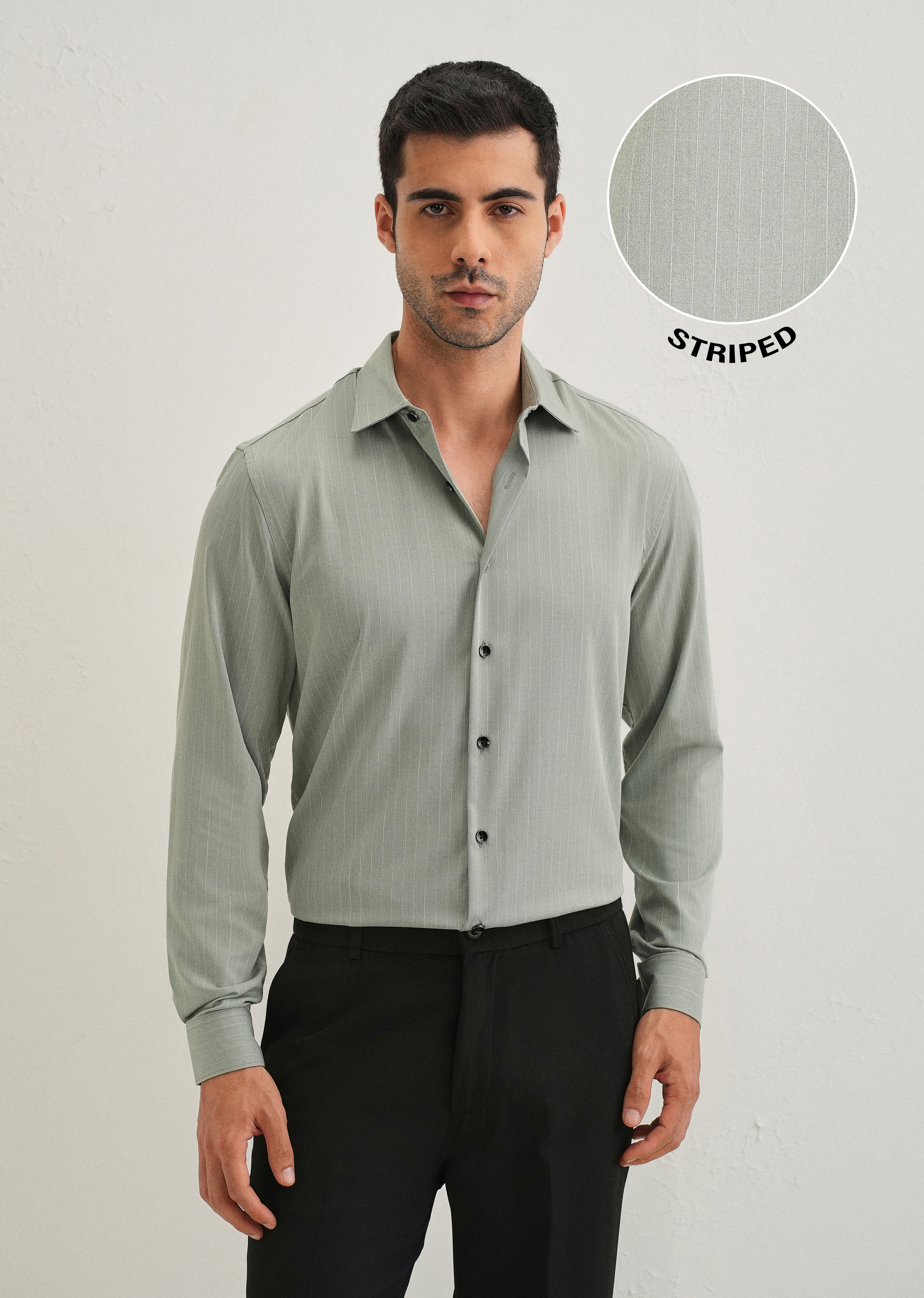 Mint Green Pin Striped Wrinkle Free Shirt