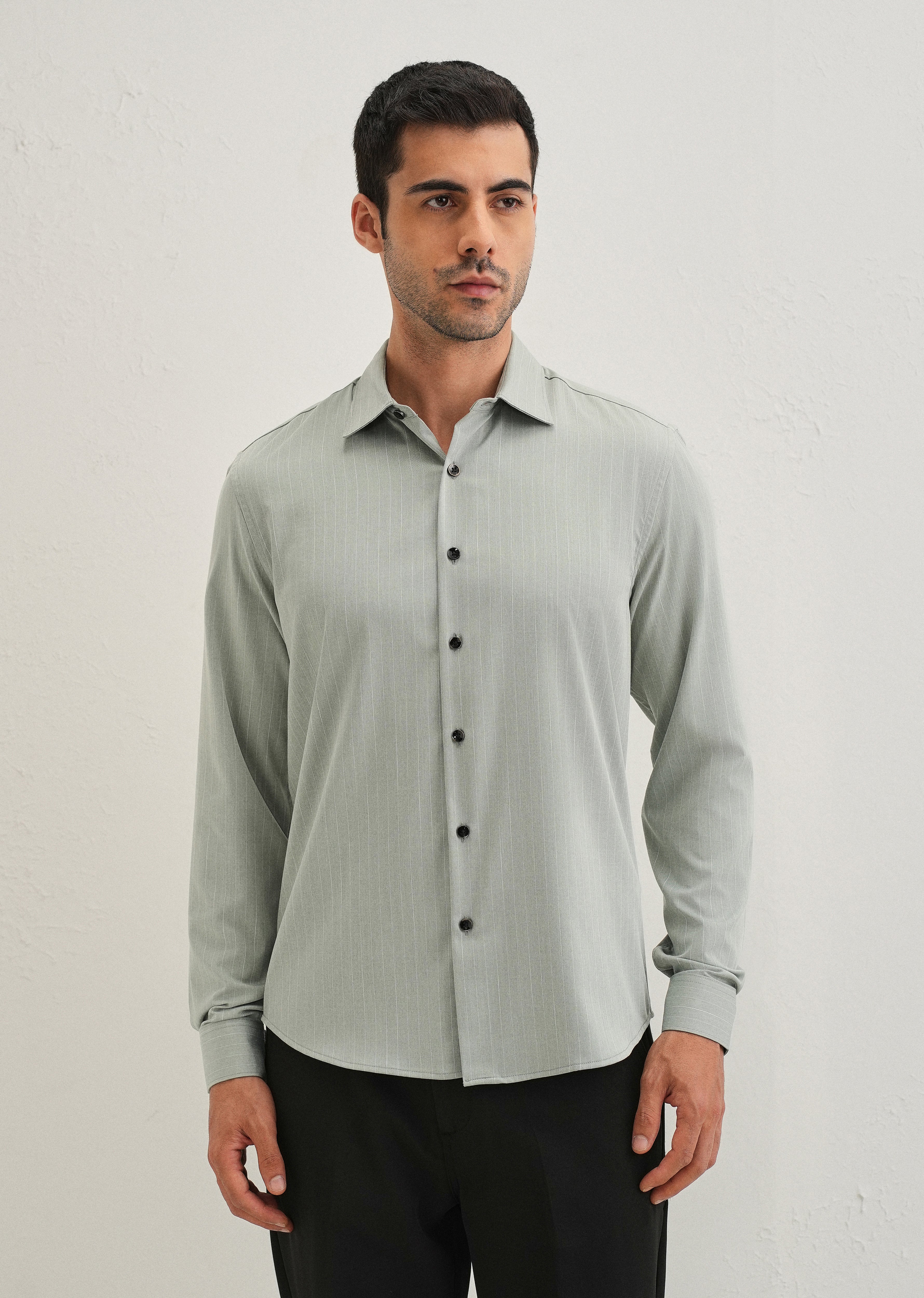 Mint Green Pin Striped Wrinkle Free Shirt