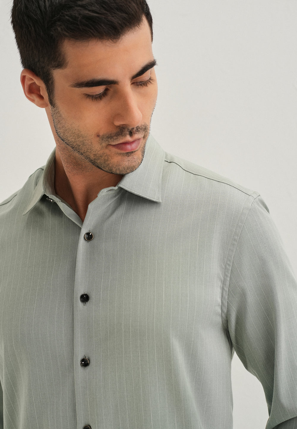 Mint Green Pin Striped Wrinkle Free Shirt