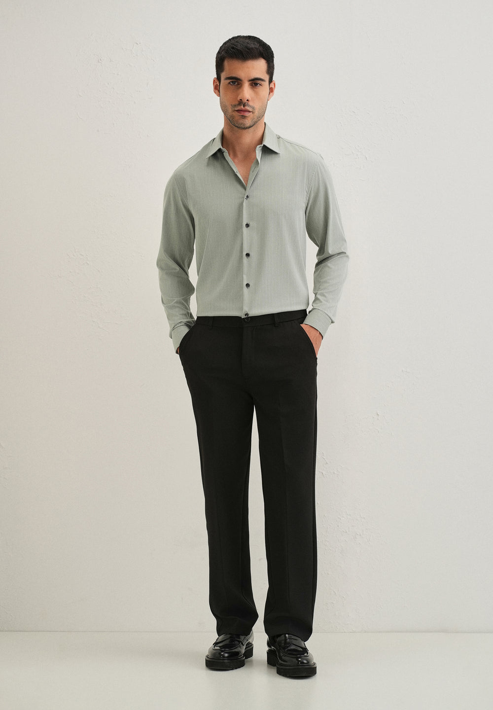 Mint Green Pin Striped Wrinkle Free Shirt