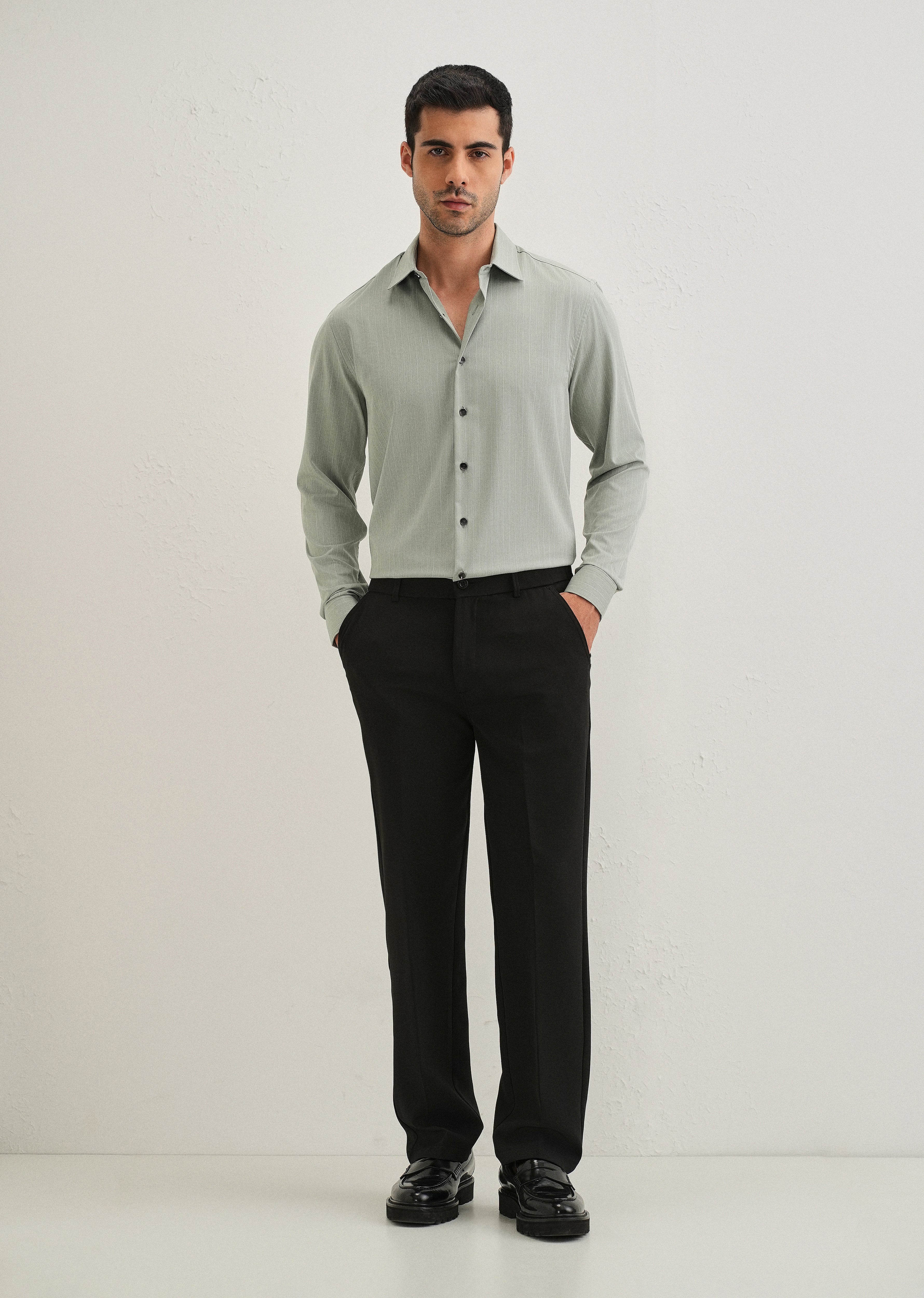 Mint Green Pin Striped Wrinkle Free Shirt