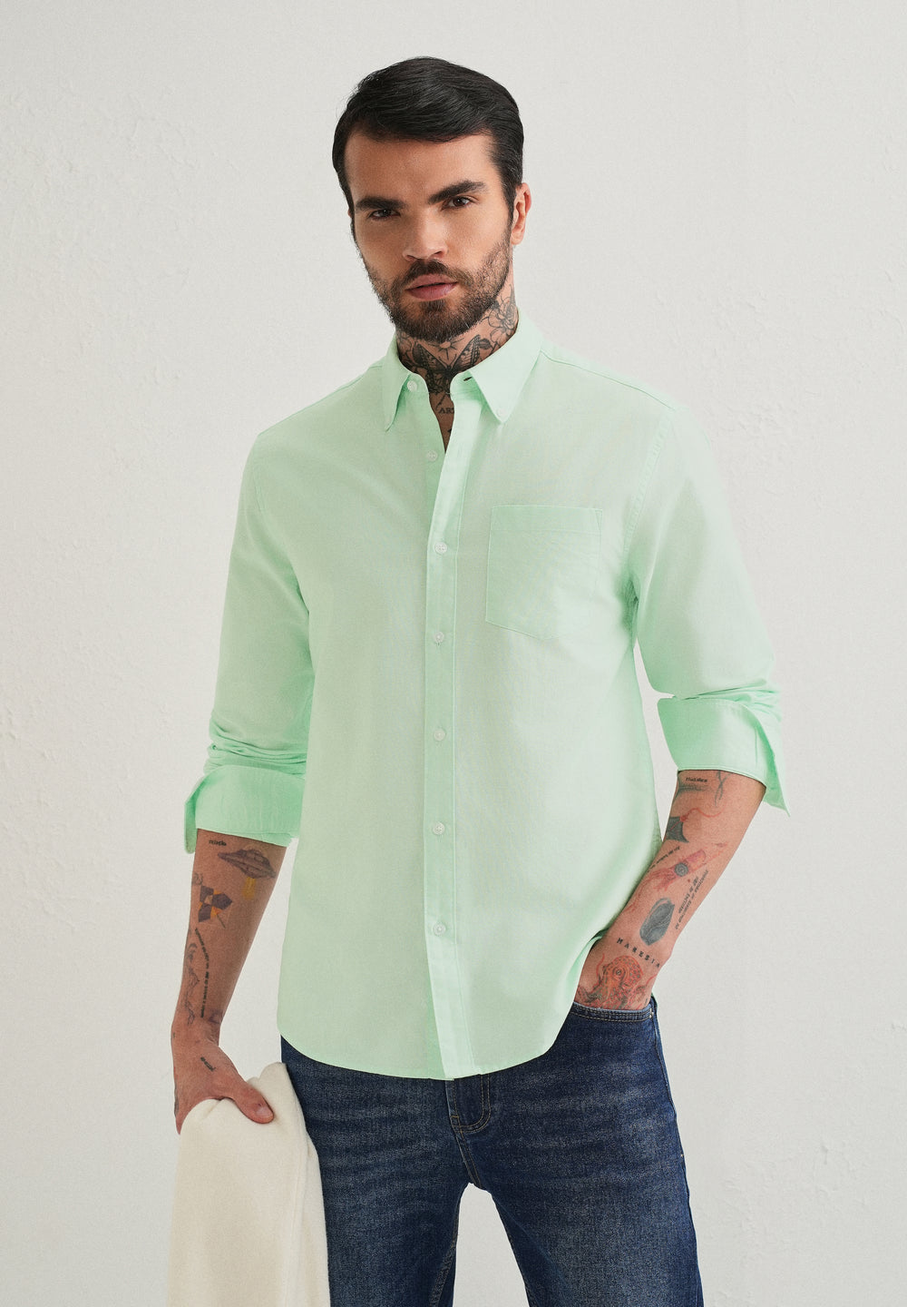 Mint Green Plain Cotton Oxford Shirt