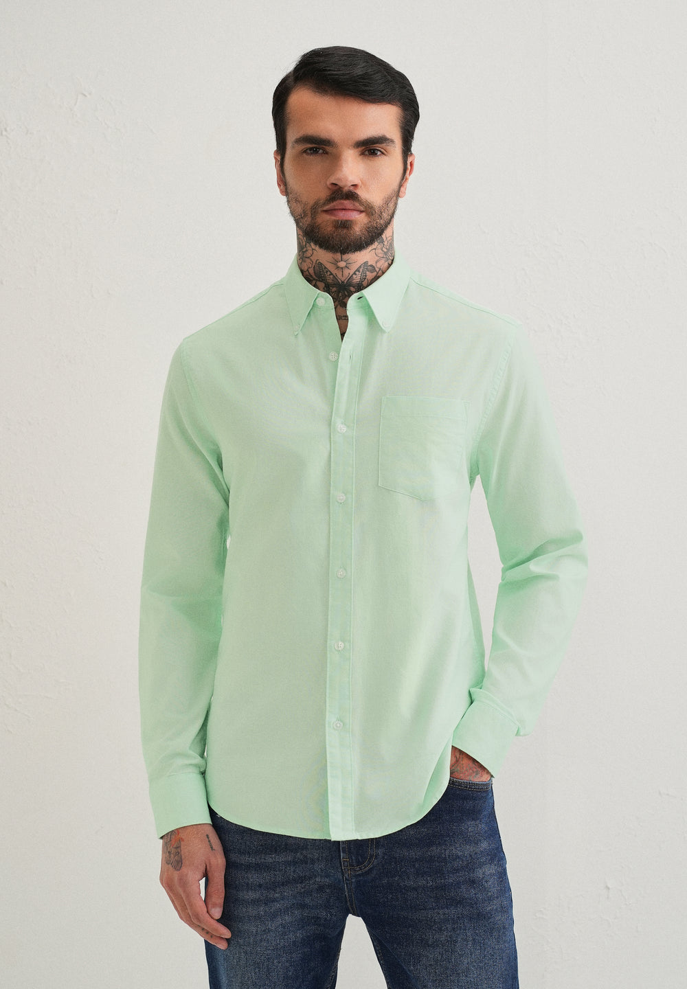 Mint Green Plain Cotton Oxford Shirt