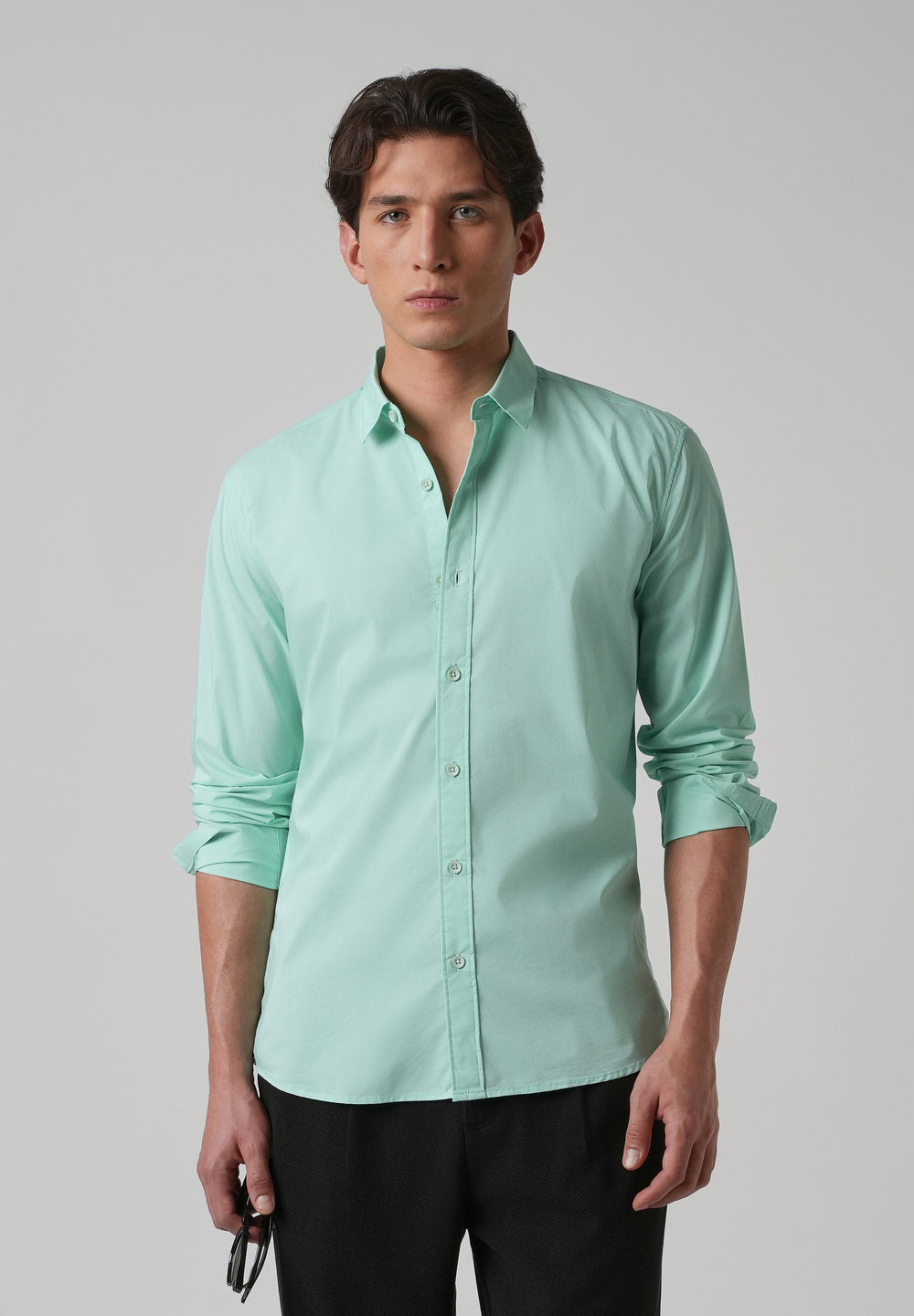 Mint Green Plain Blended Cotton Shirt