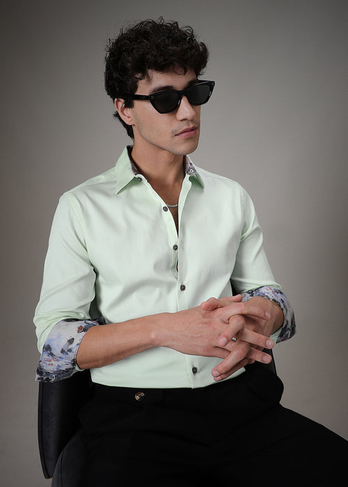 Misty Green Printed Cuff Shirt