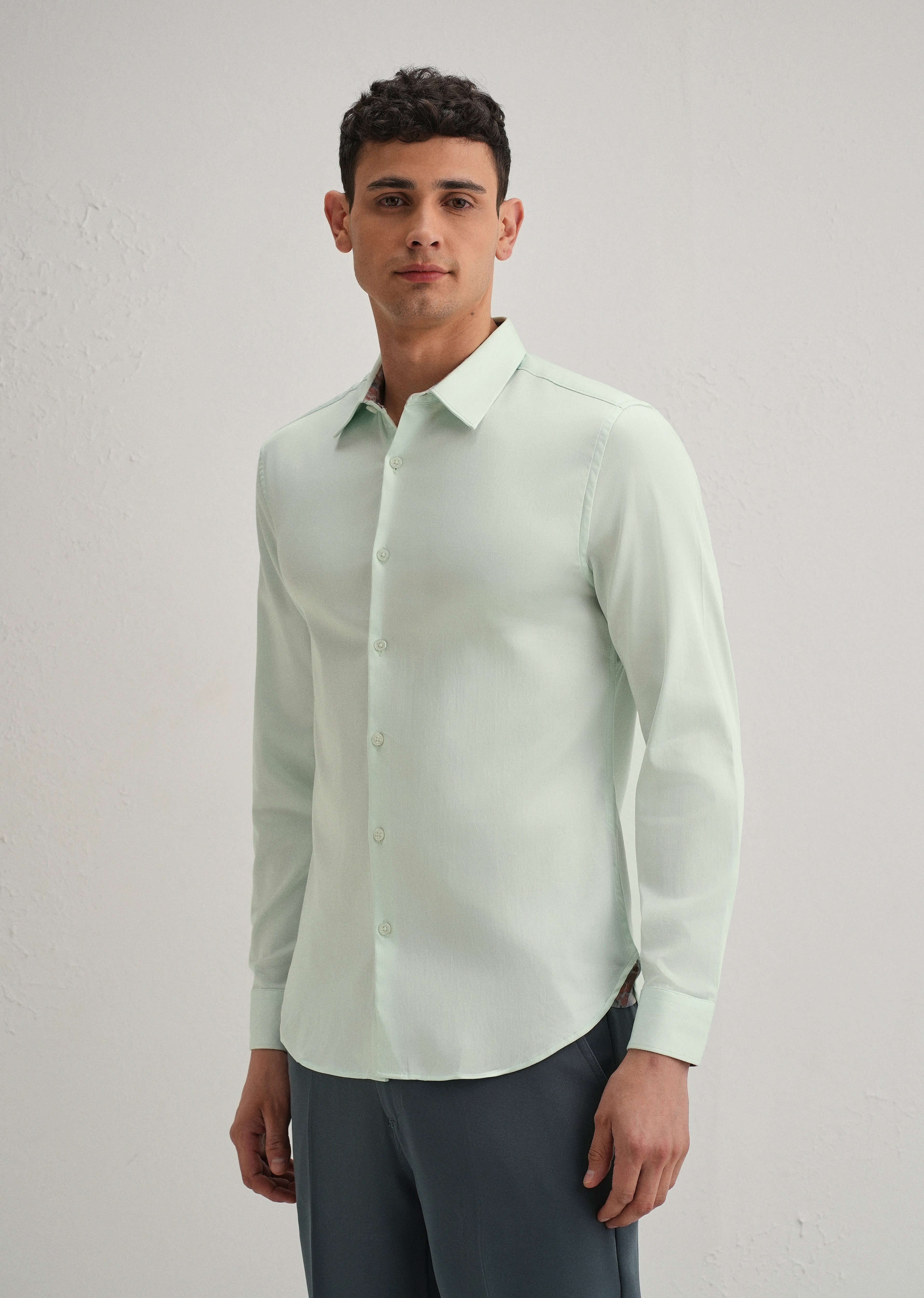 Misty Green Printed Cuff Shirt