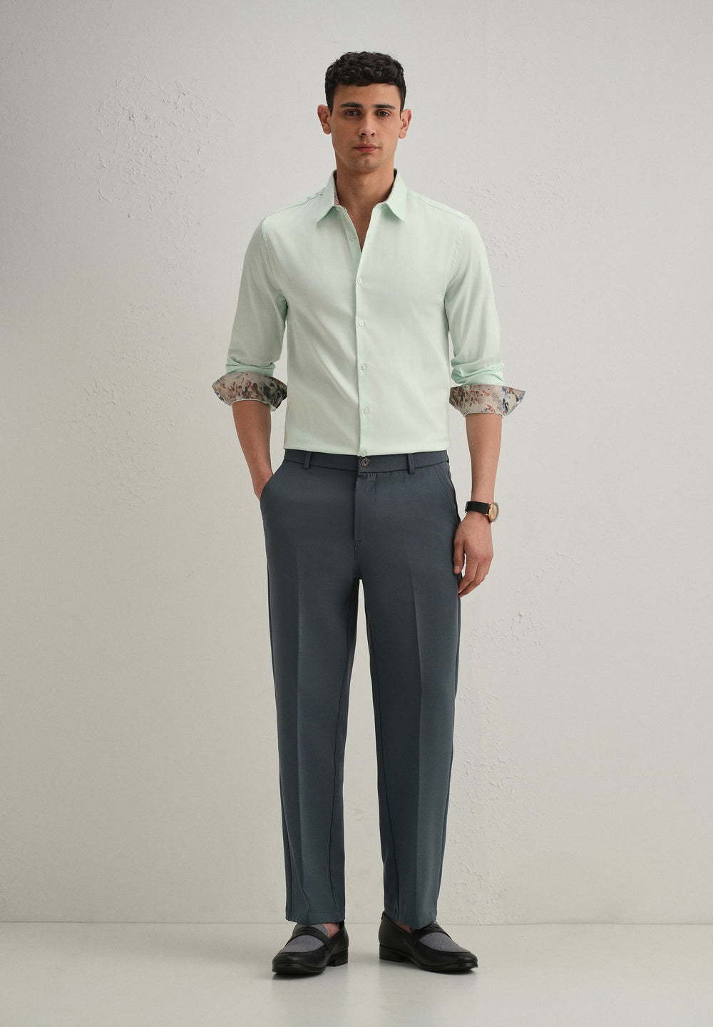 Misty Green Printed Cuff Shirt