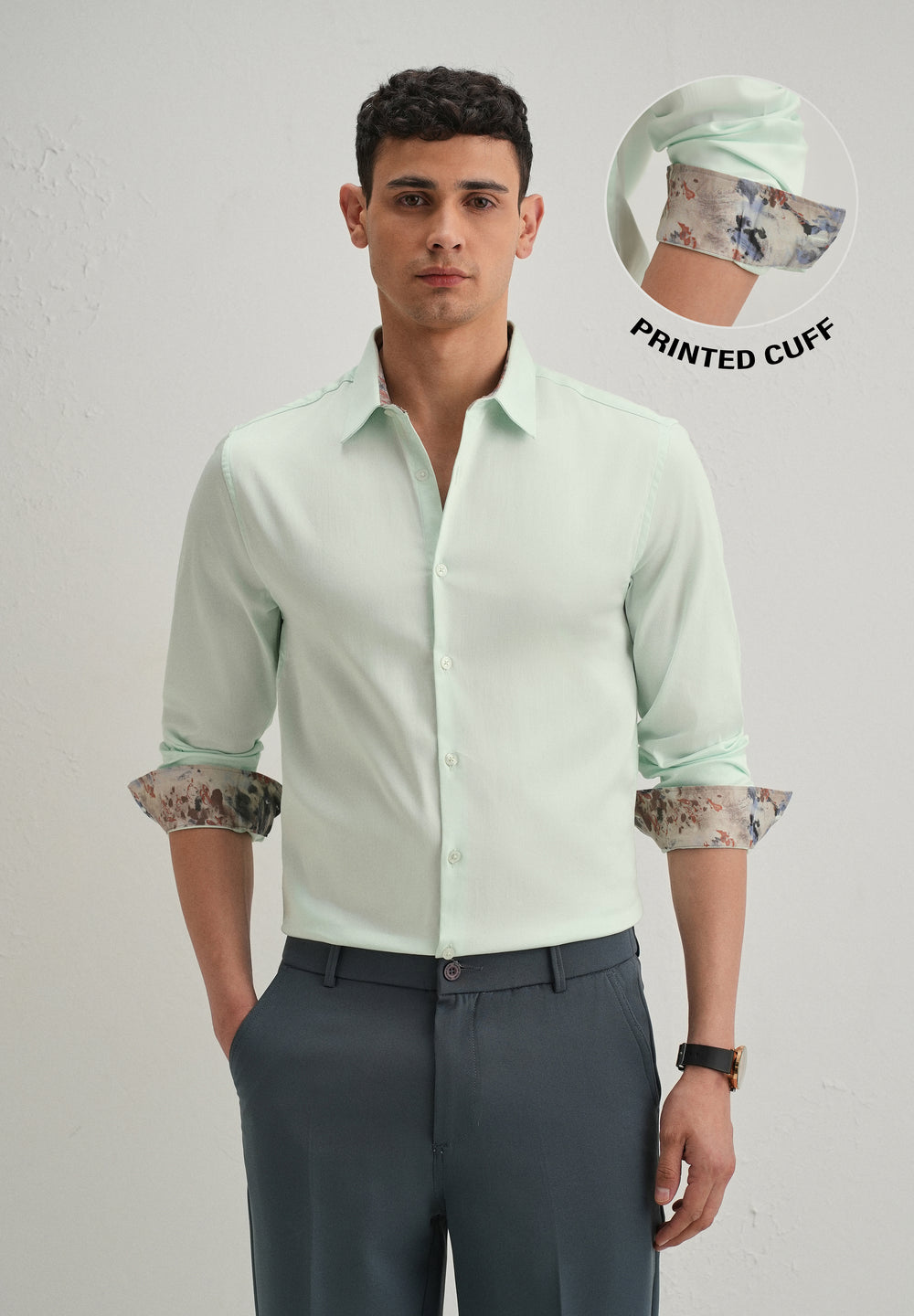 Misty Green Printed Cuff Shirt