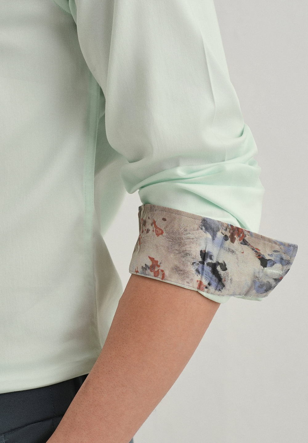 Misty Green Printed Cuff Shirt