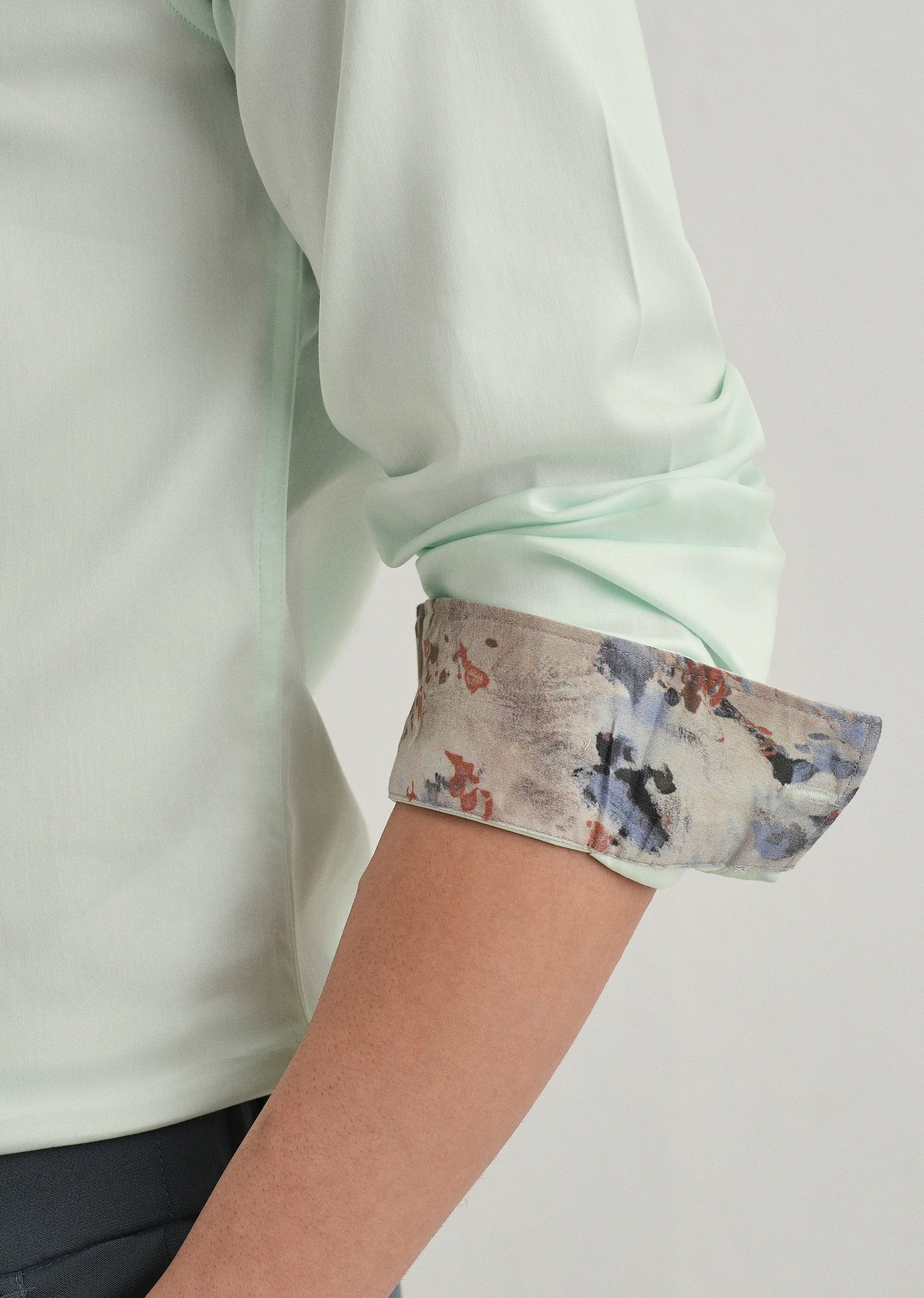 Misty Green Printed Cuff Shirt