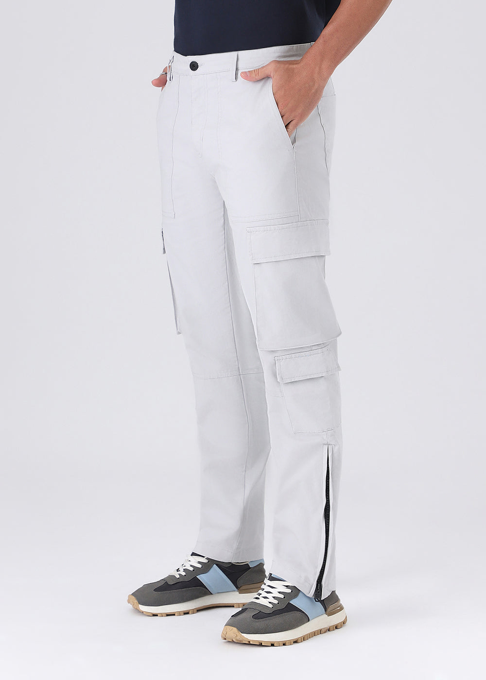 Misty Grey Zipper Cargo Pant