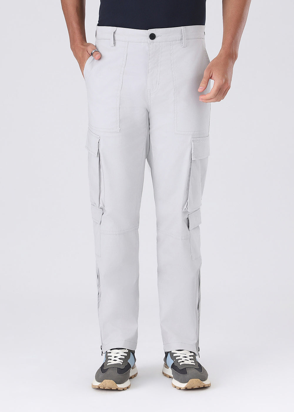 Misty Grey Zipper Cargo Pant