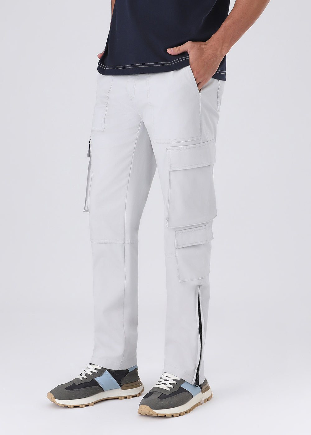 Misty Grey Zipper Cargo Pant