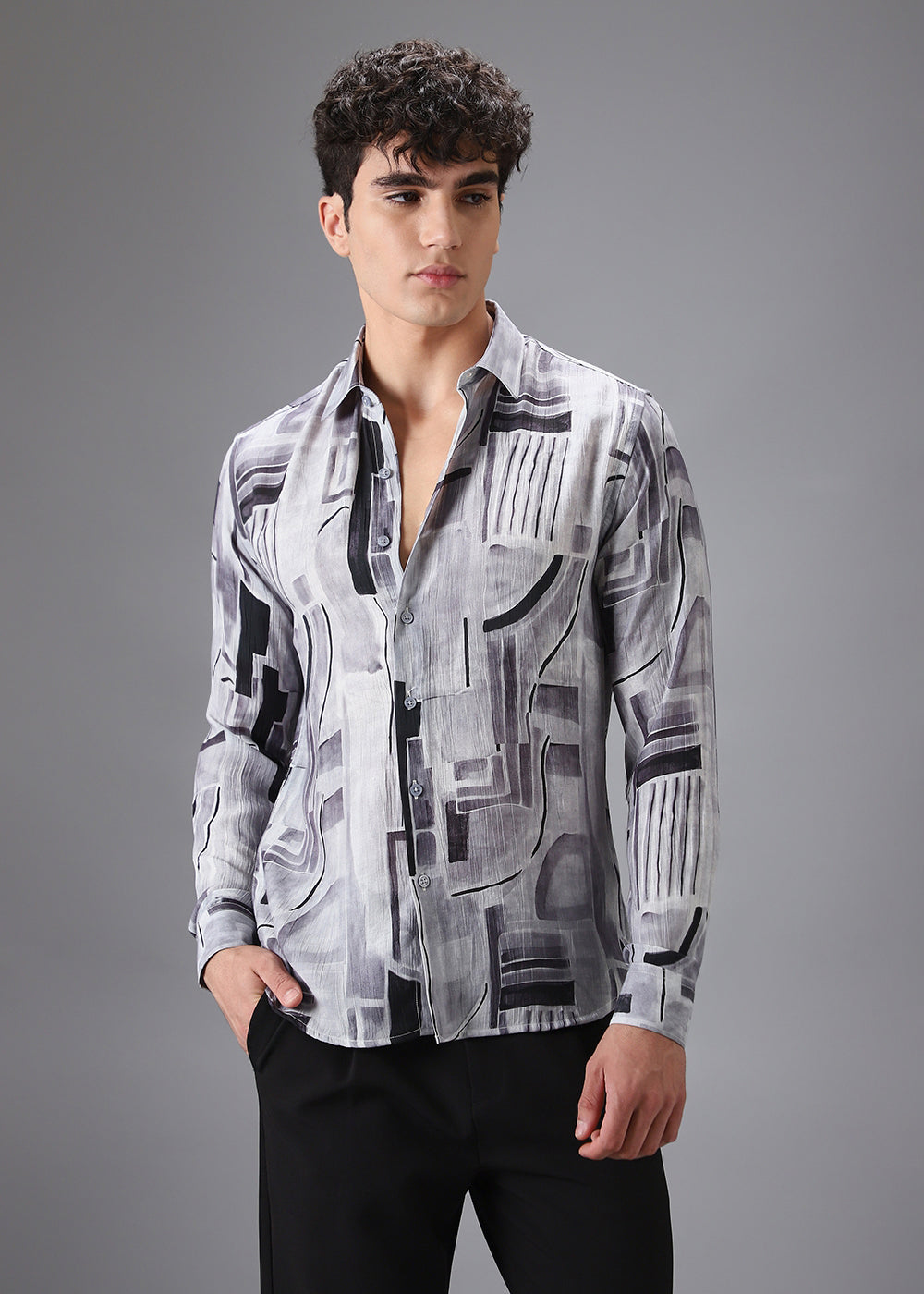 Monochrome Crushed Printed Shirt