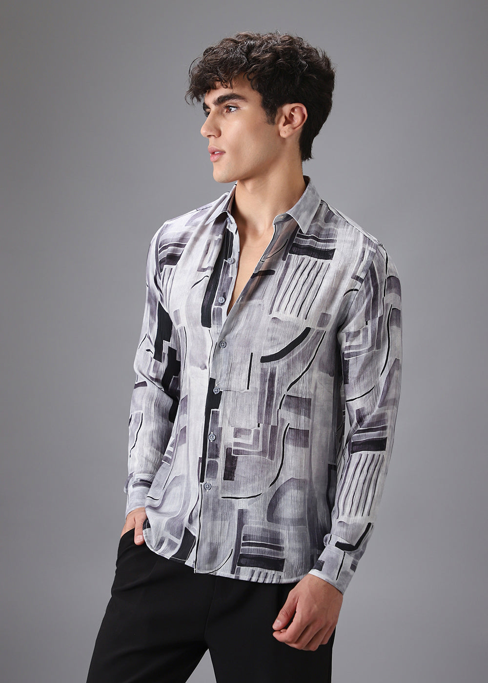 Monochrome Crushed Printed Shirt