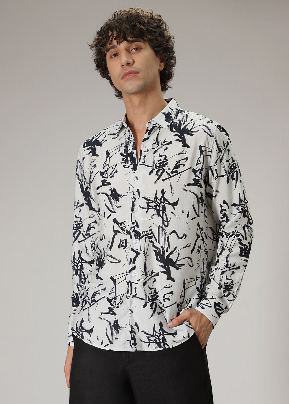 Monochromatic Abstract Print Shirt