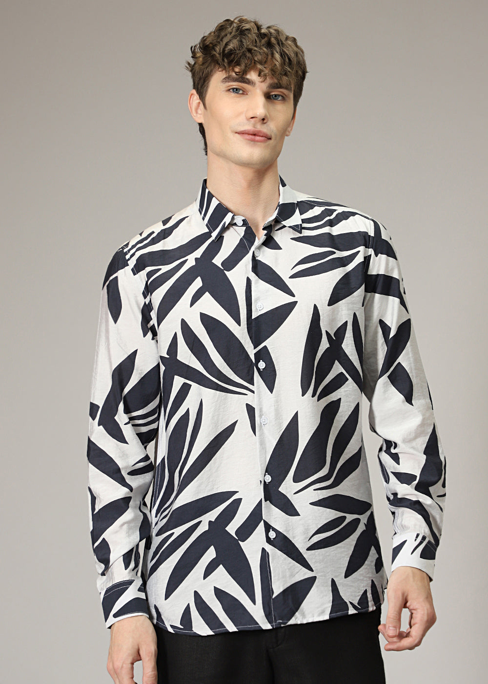 Monochrome Leaf Print Shirt