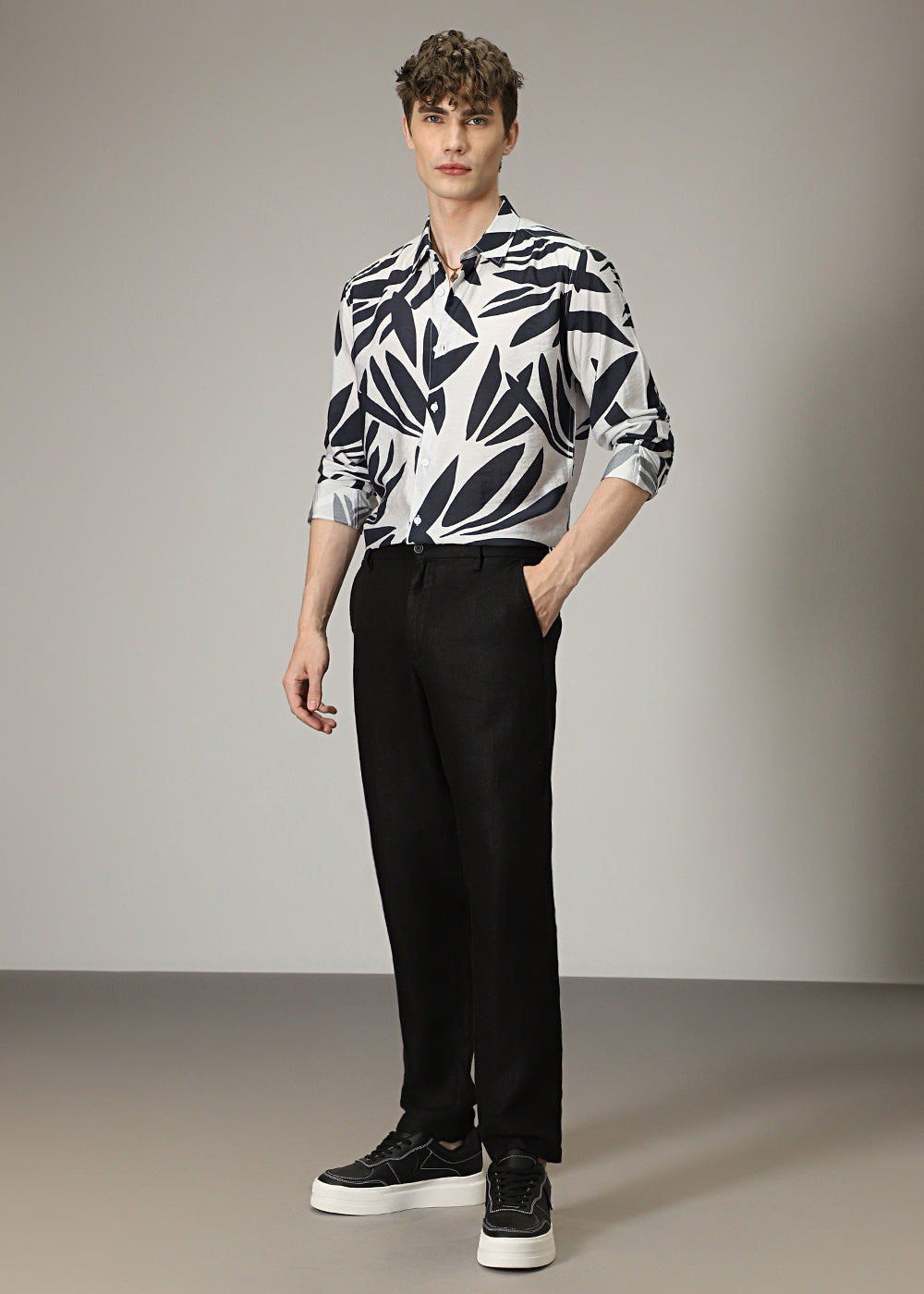 Monochrome Leaf Print Shirt