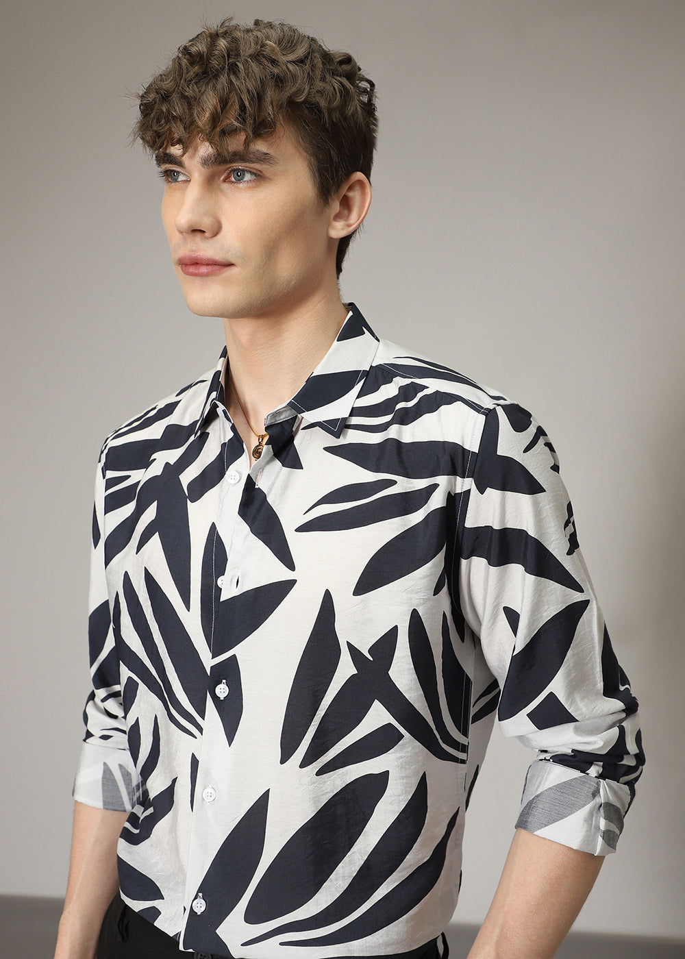 Monochrome Leaf Print Shirt