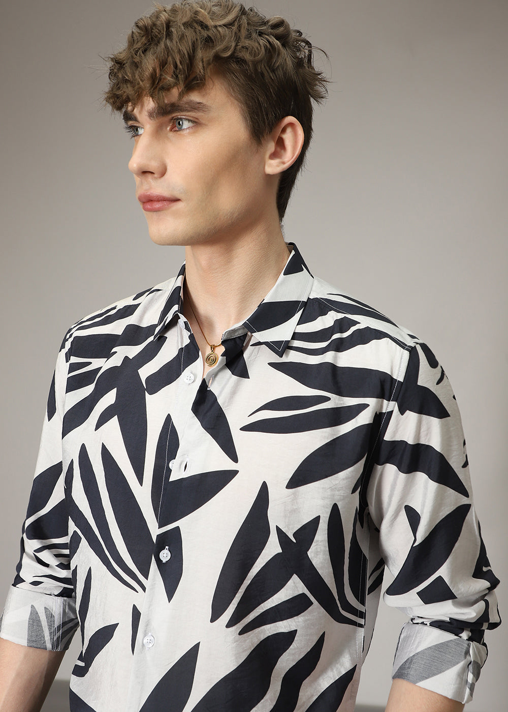 Monochrome Leaf Print Shirt