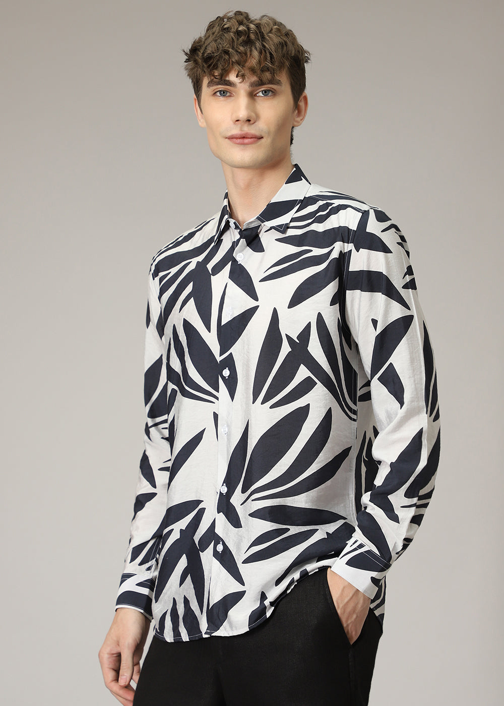 Monochrome Leaf Print Shirt