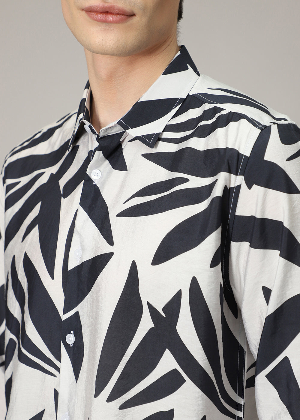 Monochrome Leaf Print Shirt