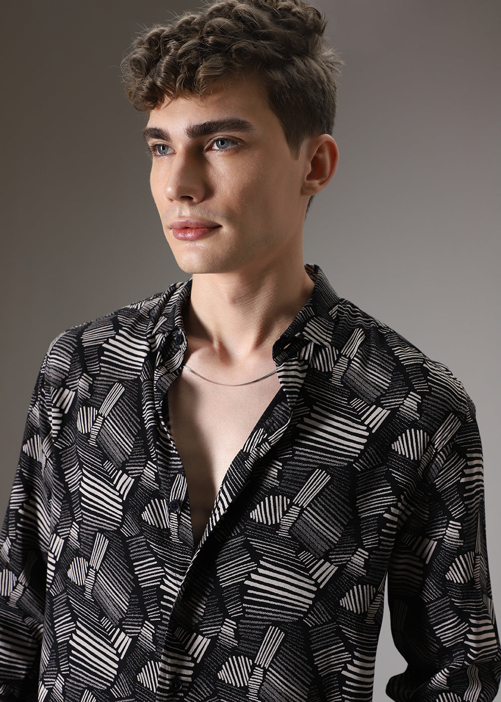 Monochrome Plaid Feather Shirt