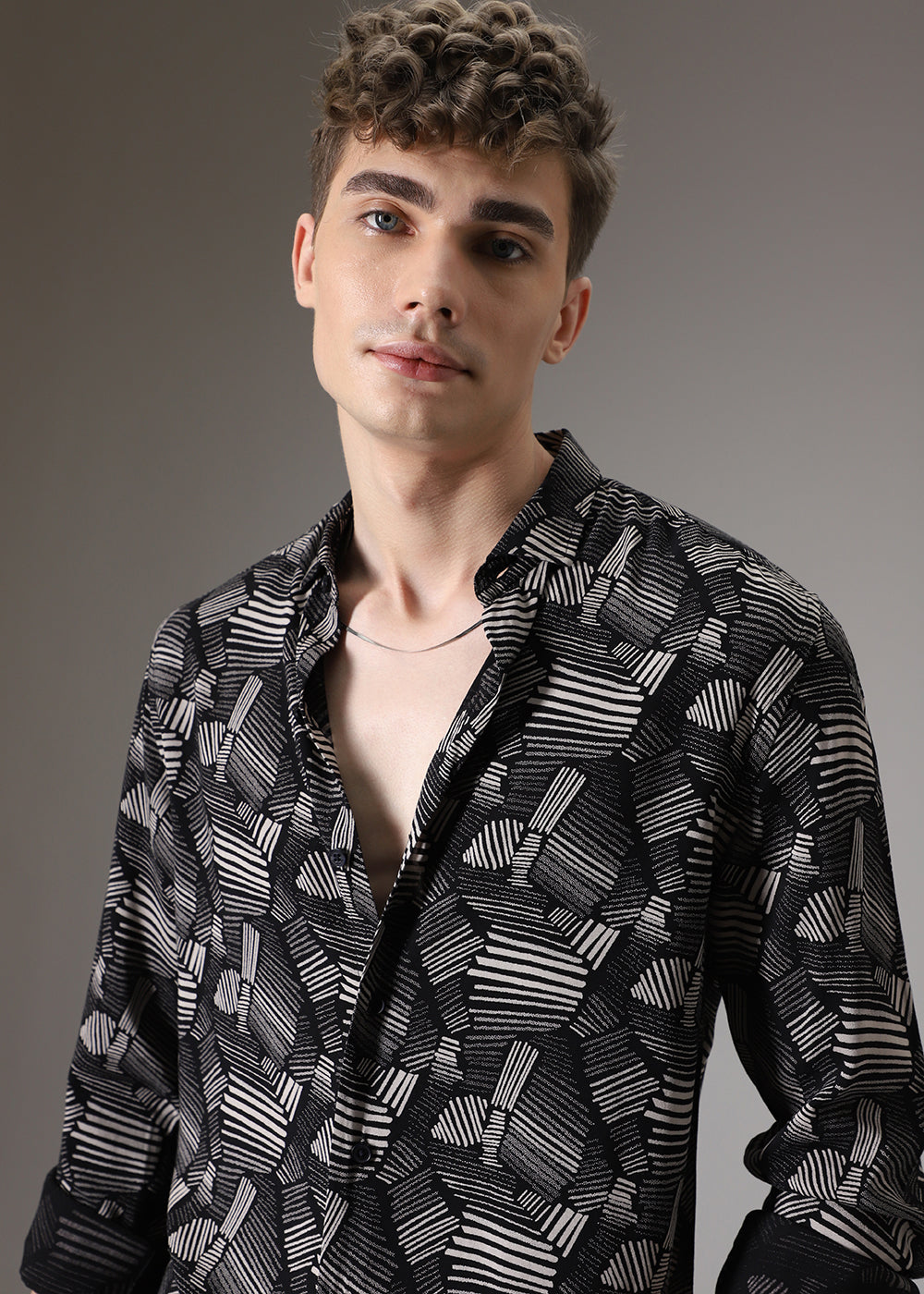 Monochrome Plaid Feather Shirt