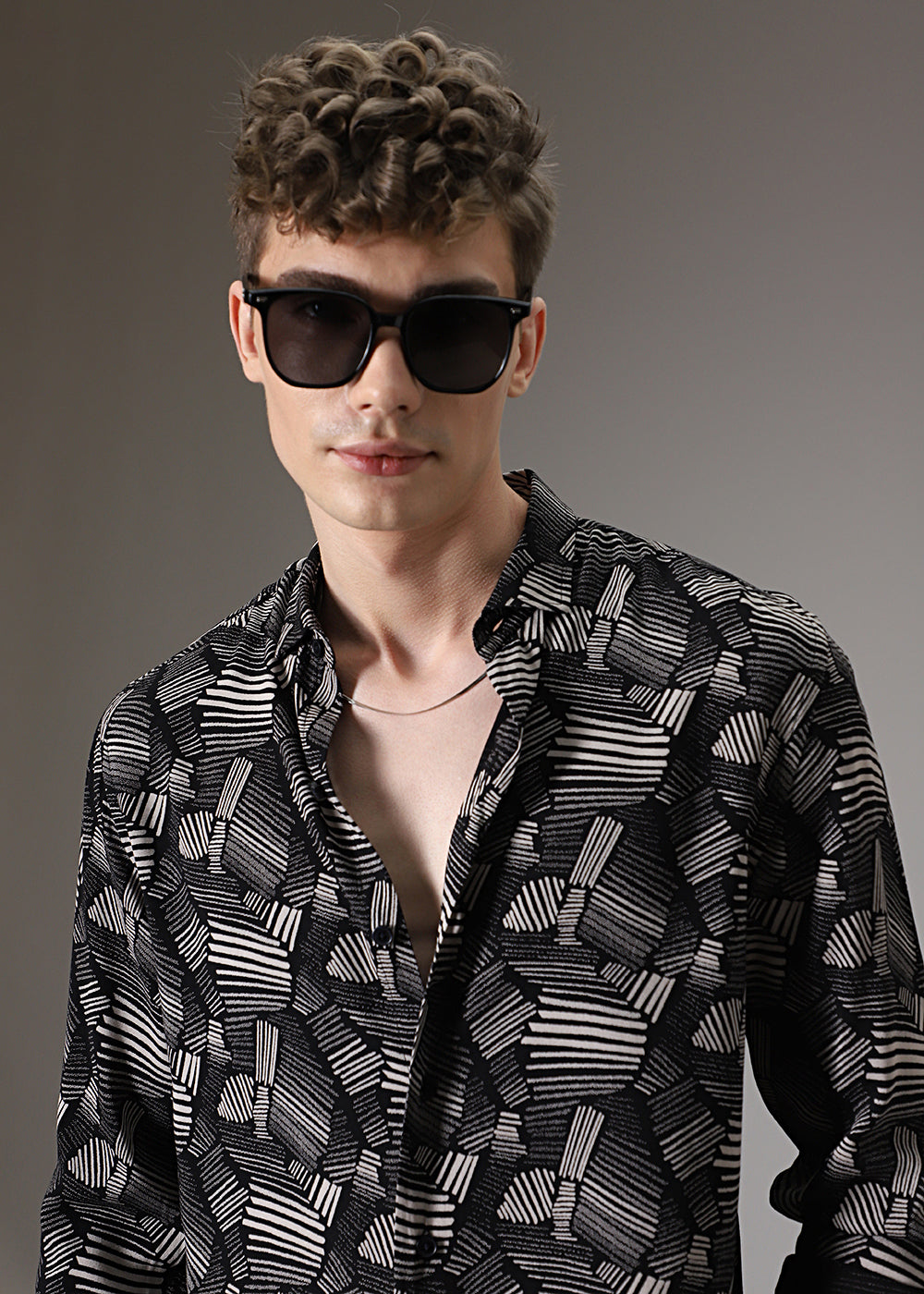 Monochrome Plaid Feather Shirt
