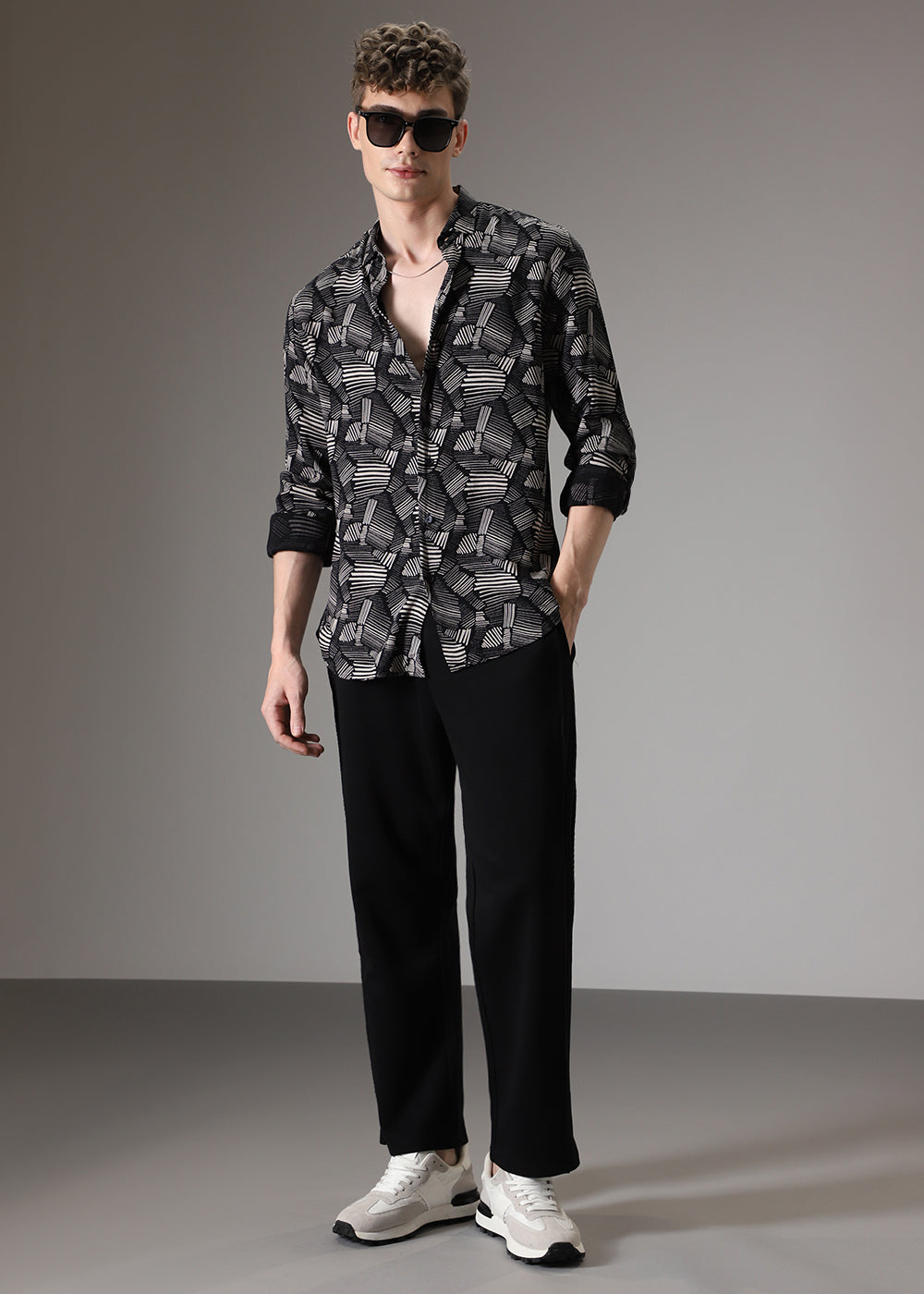 Monochrome Plaid Feather Shirt
