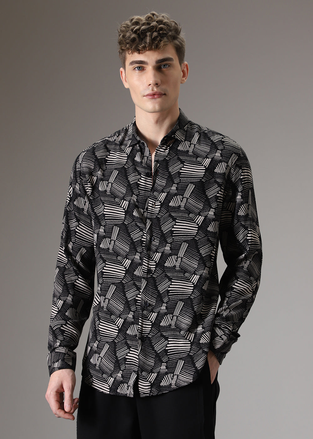 Monochrome Plaid Feather Shirt