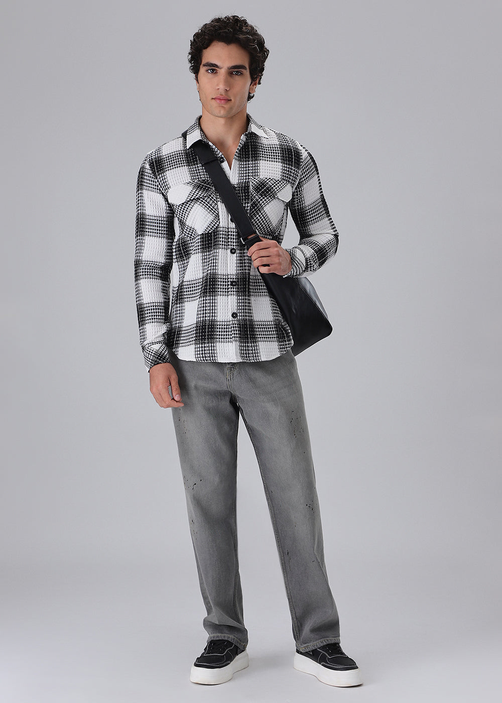 Monochrome Waffle Plaid Check Shirt