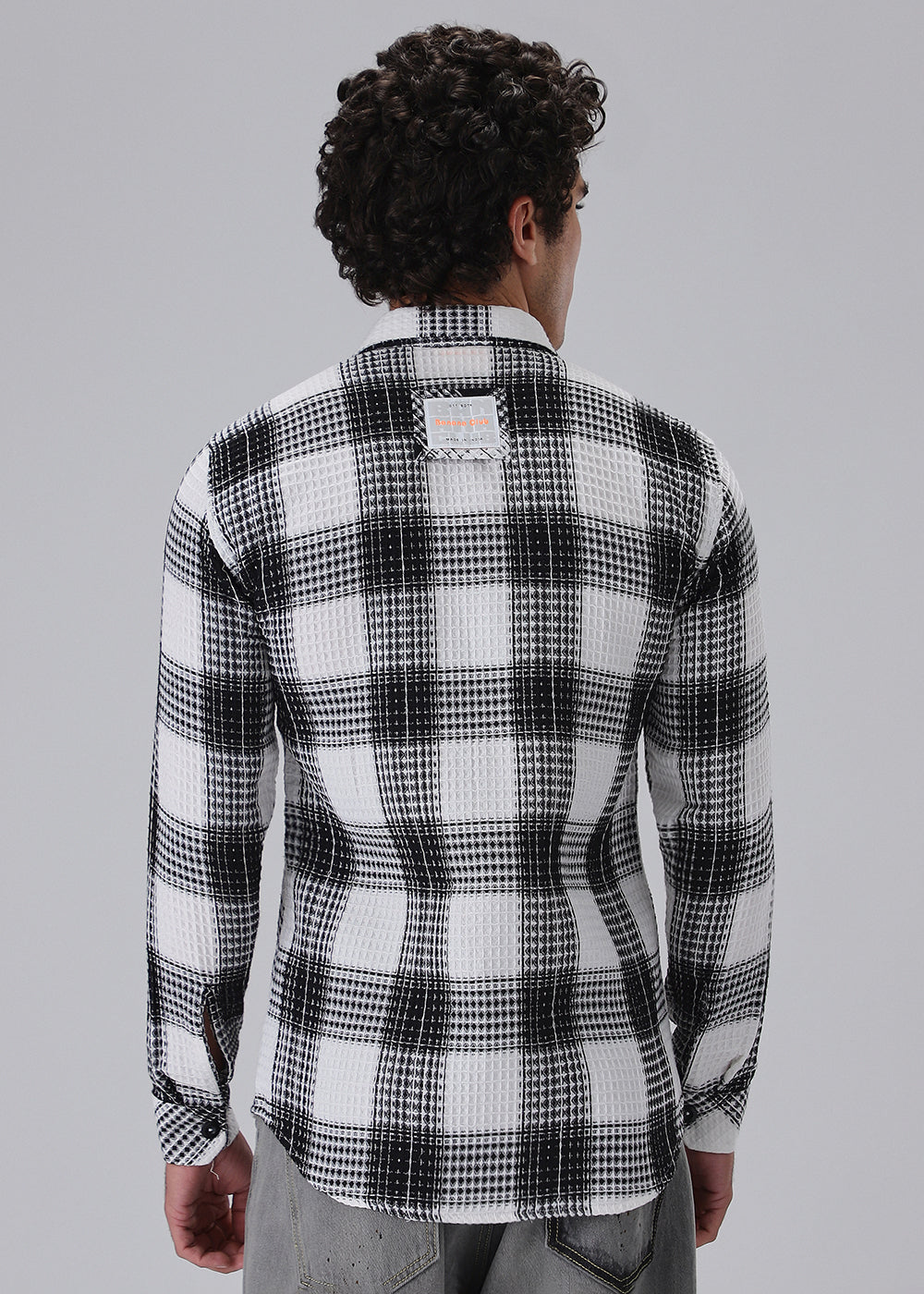 Monochrome Waffle Plaid Check Shirt